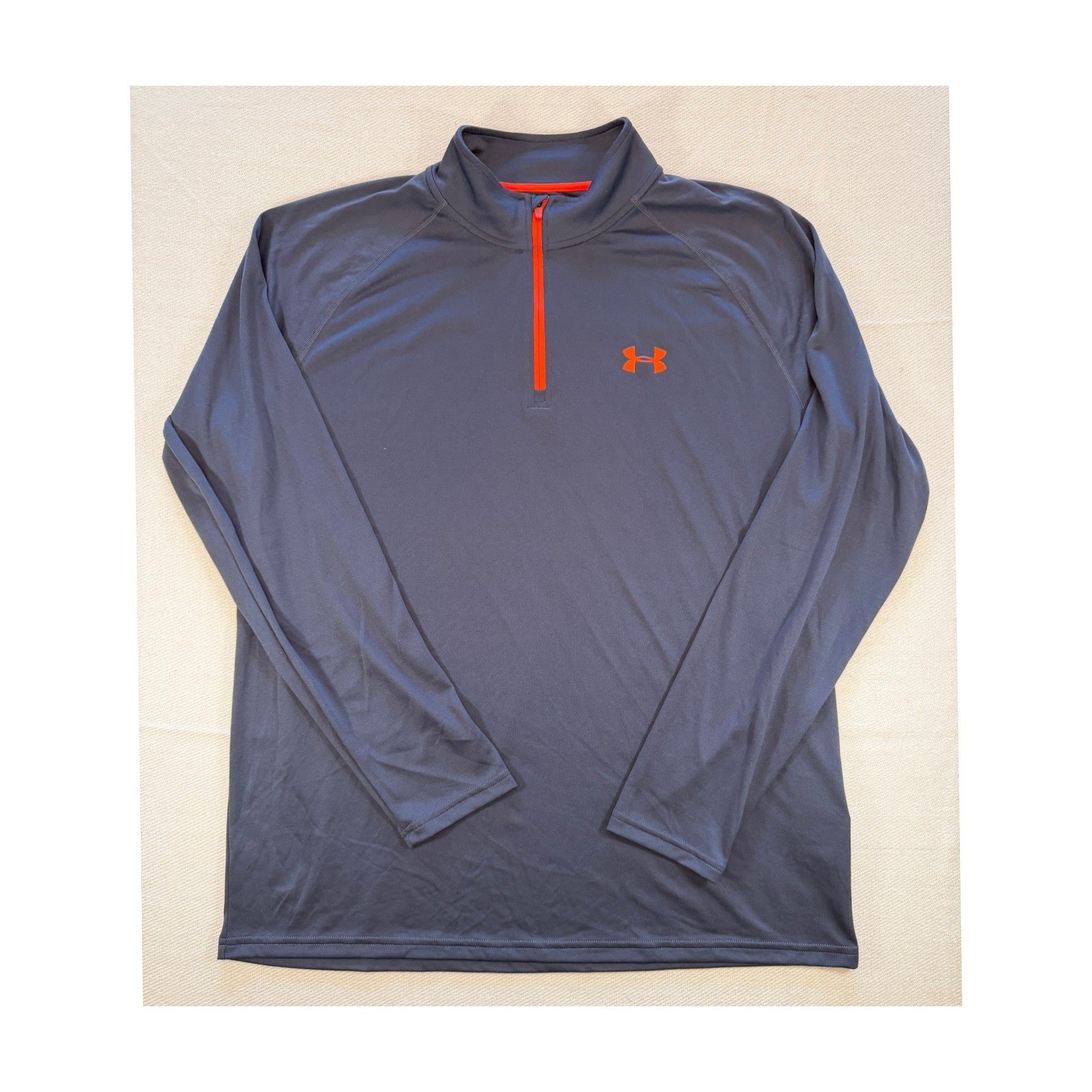 Under Armour Mens HeatGear Tech 1/4 Zip Pullover Dark Gray Orange Large