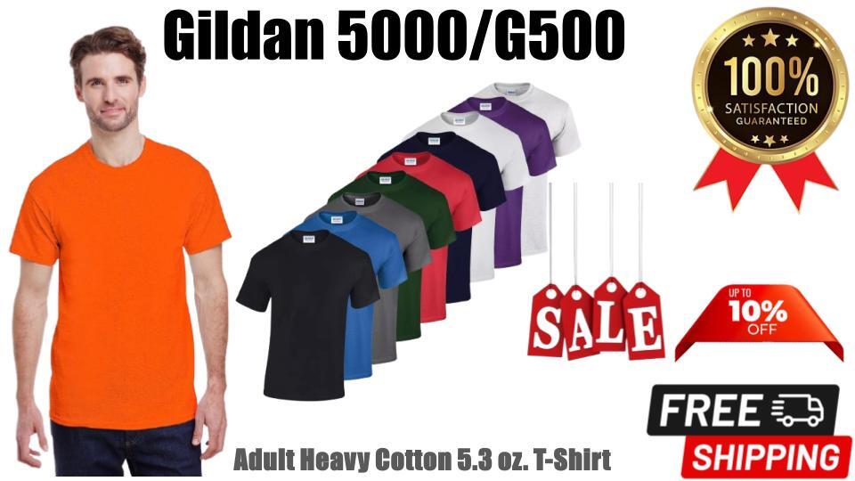 NEW Gildan Men’s Heavy Cotton Plain Crew Neck Short Sleeves T-Shirt 5000/G500