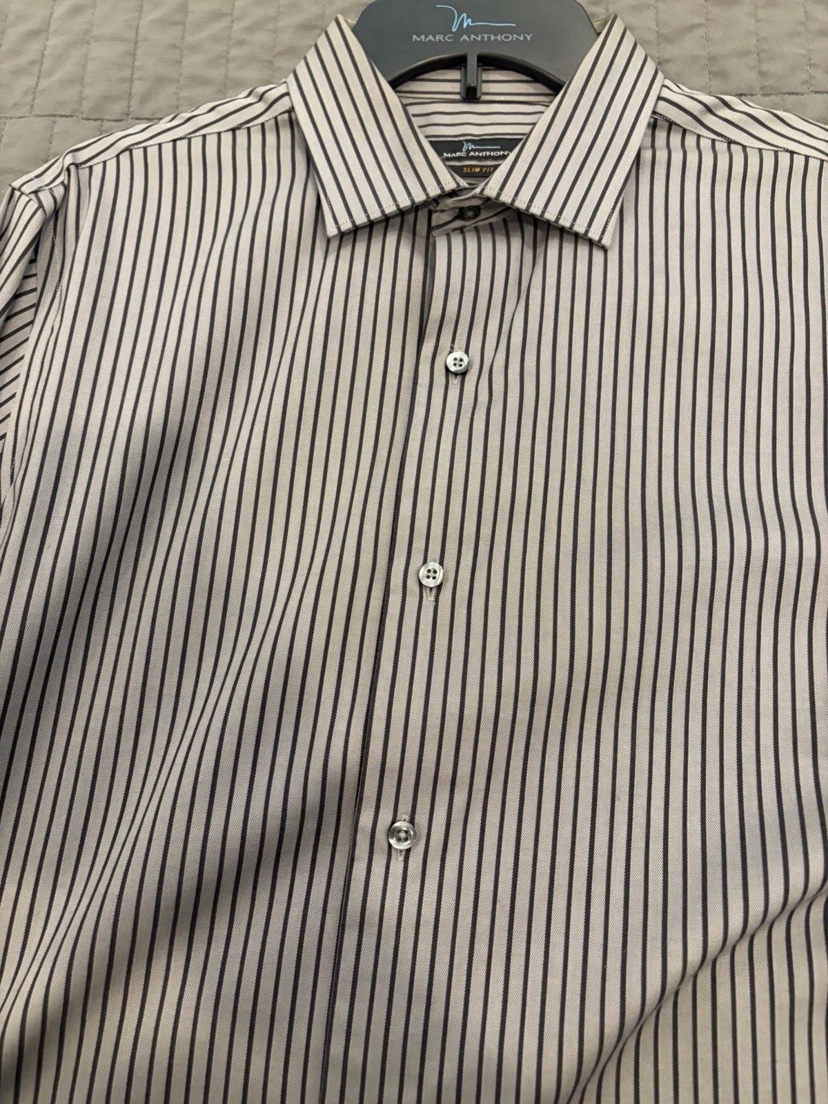 Marc Anthony Slim Fit Non-Iron Men’s Striped Cotton Dress Shirt Size 16 32-35