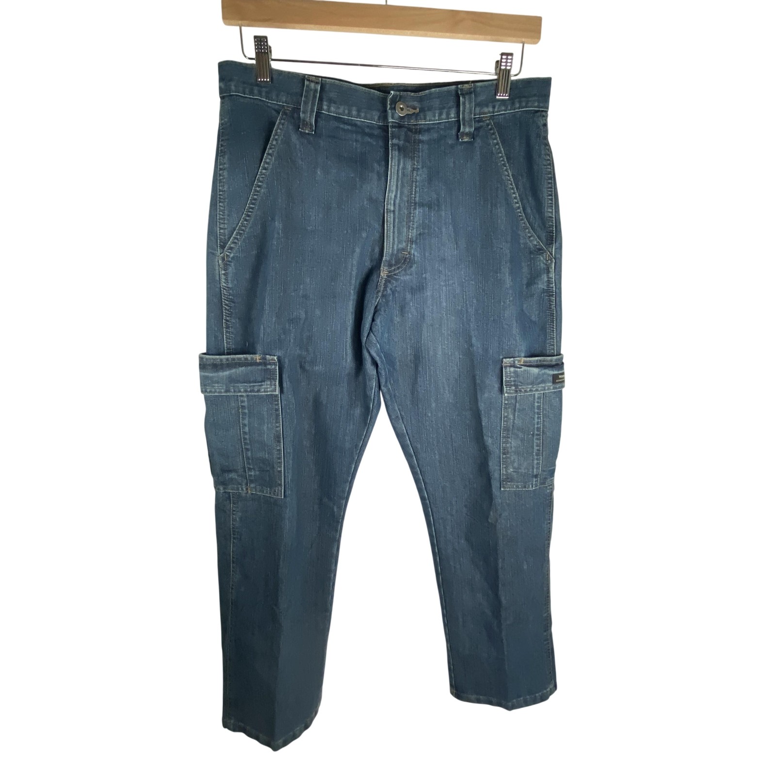 Wrangler Jeans Mens FITS 33×30 Blue Denim Relaxed Straight Cargo Workwear