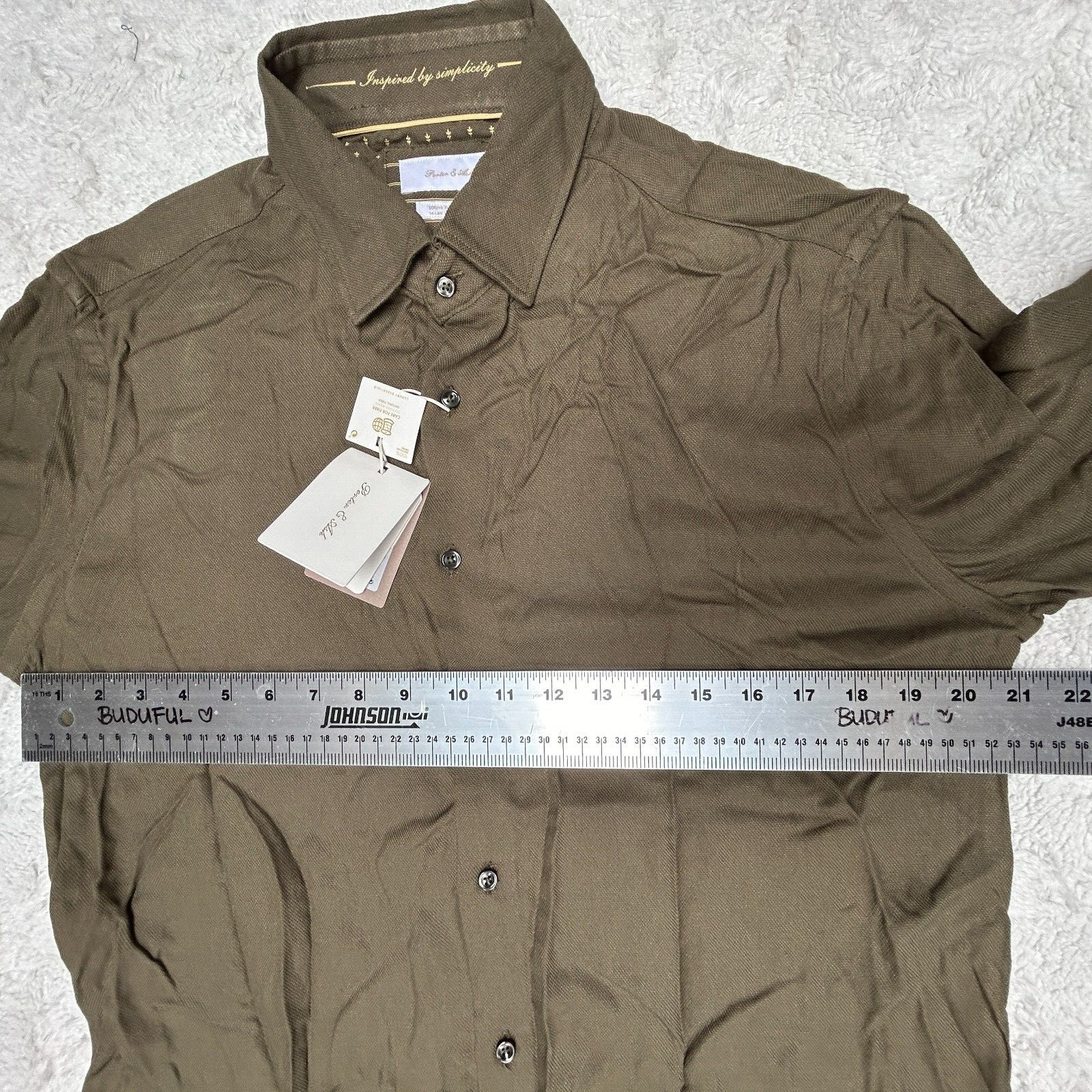 New Porter & Ash Inspired by Simplicity Mens Large Green Rayon Button-Up Shirt