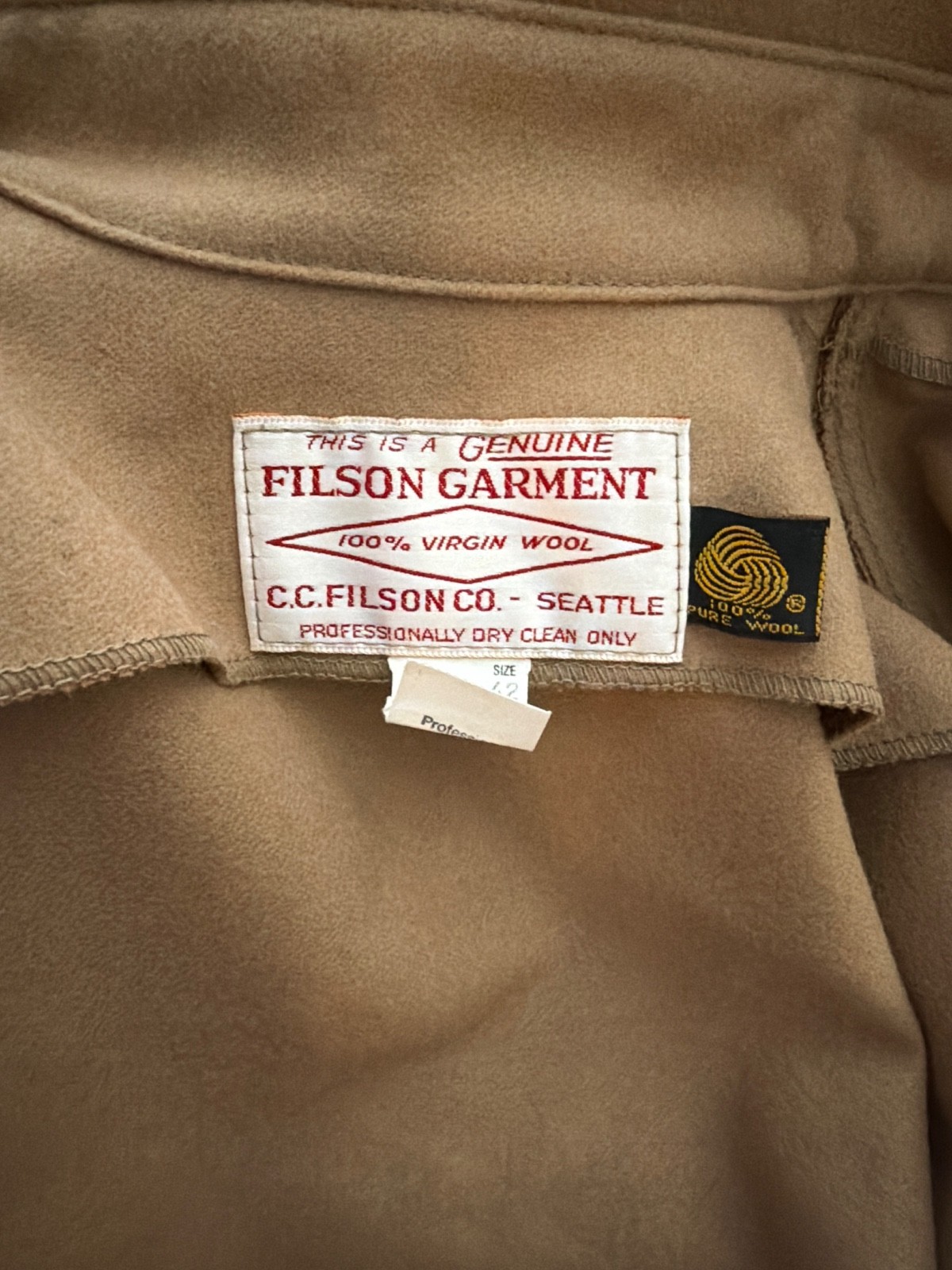 Filson Garment — Genuine — 100% Virgin Wool — Seattle, USA