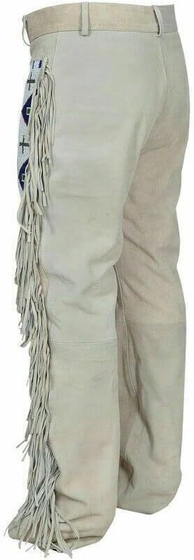Men’s Native American Buckskin/Deerskin Suede Leather Pant Fringes Red Indian
