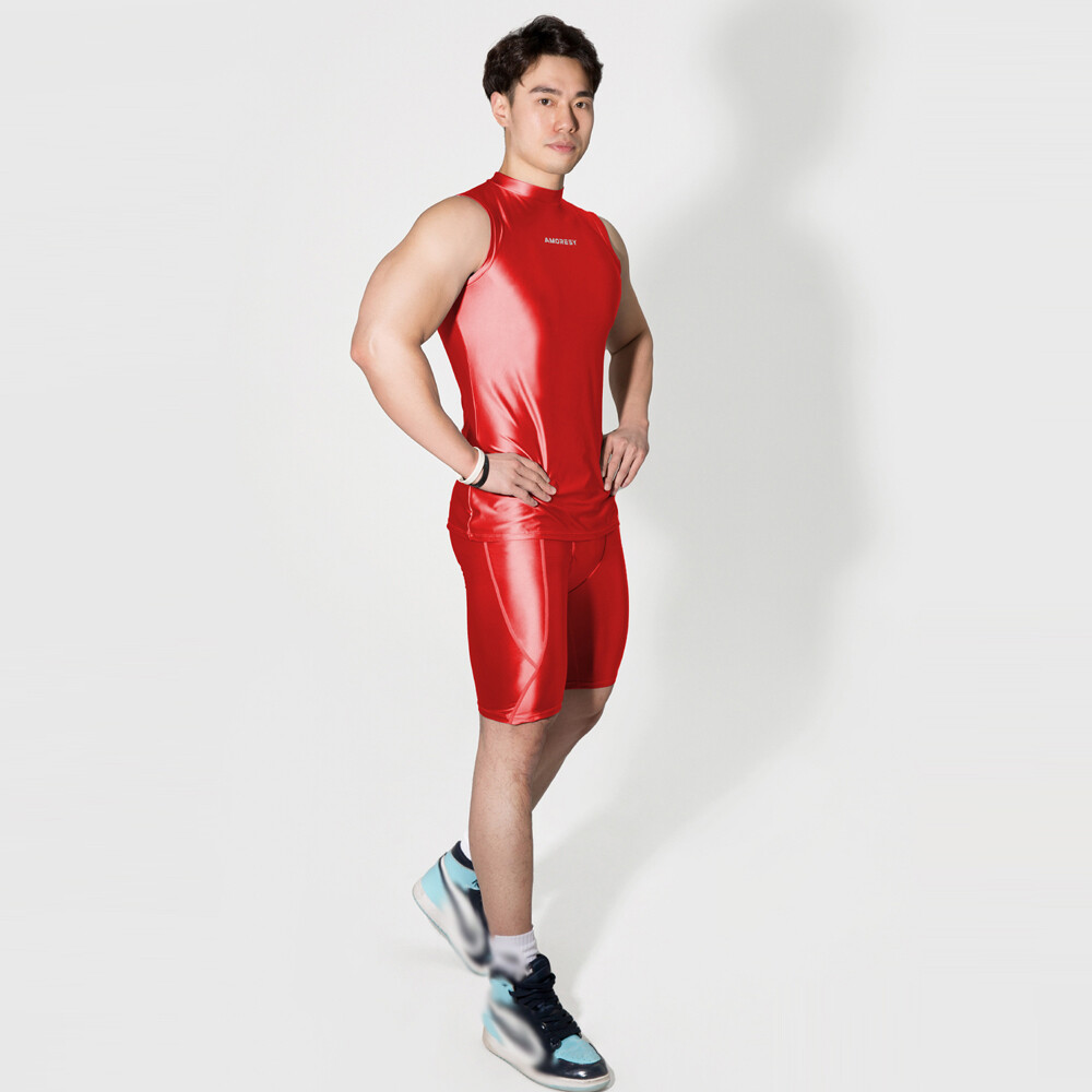 Amoresy Men Satin Glossy Shorts Opaque Shiny Activewear Leggings Fitness Sports