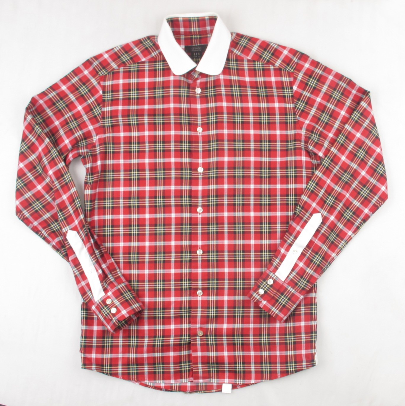 Eton Slim Fit Men’s Red Tartan Check Shirt 16 41 White Contrast Collar Cotton