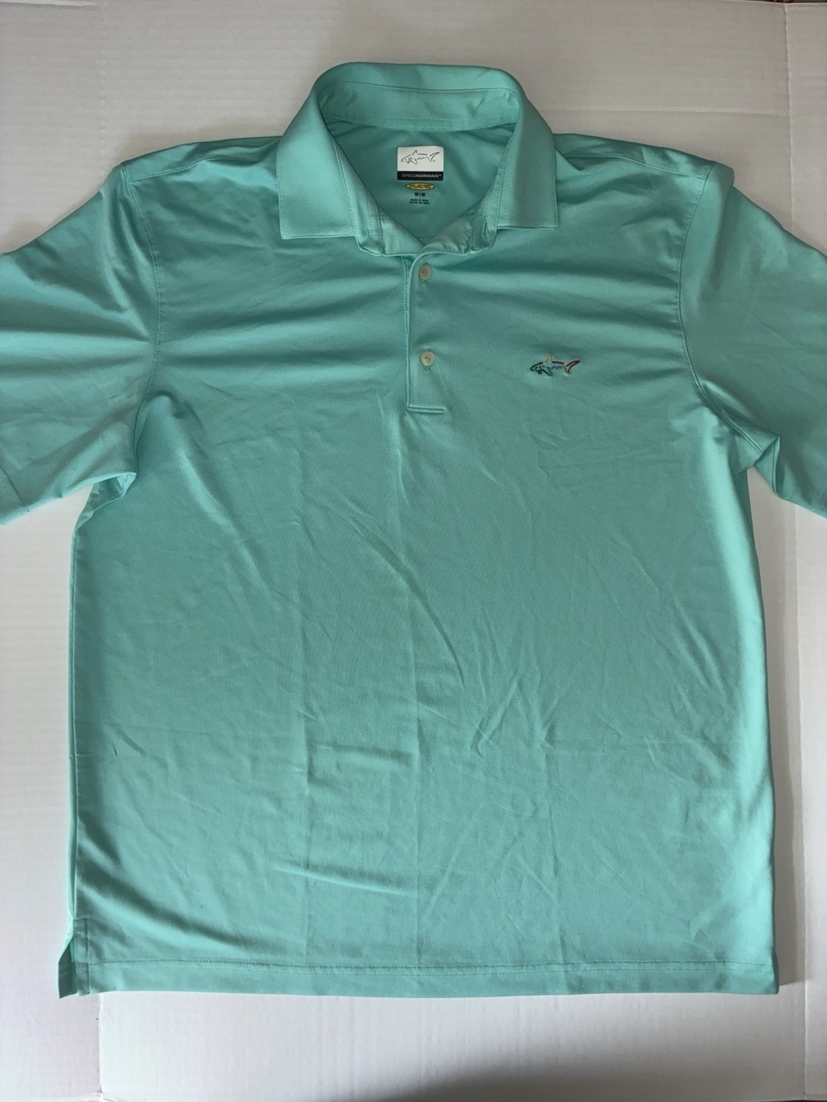 Greg Norman Play Dry Polo, Light Blue, Men’s Size Medium
