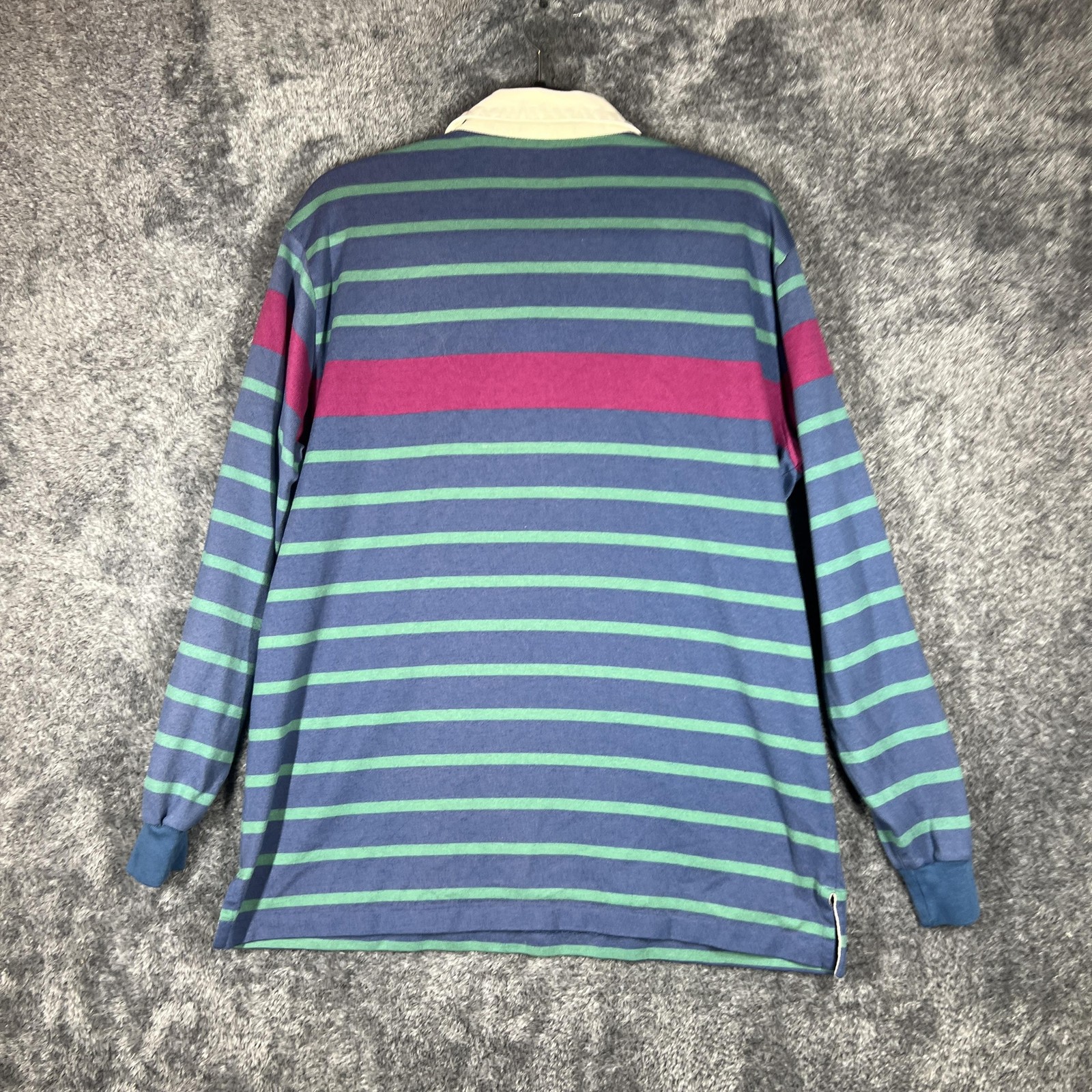 Trader Bay Polo Shirt Mens XL Blue Striped Long Sleeve Contrasting Trim Casual