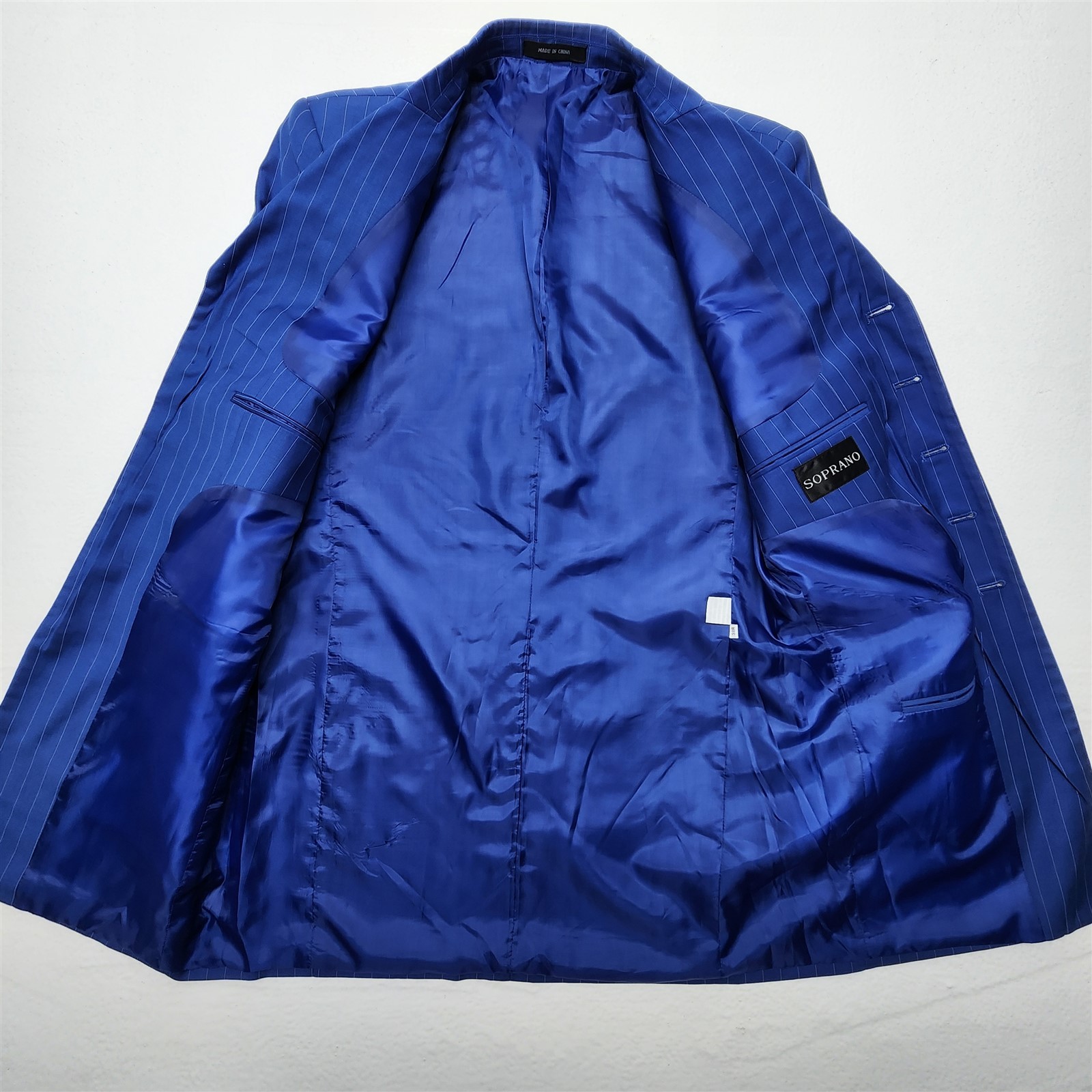 Soprano 38R 32×32 Blue Pinstripe 3 Piece Vest Mens Jacket Pants Suit
