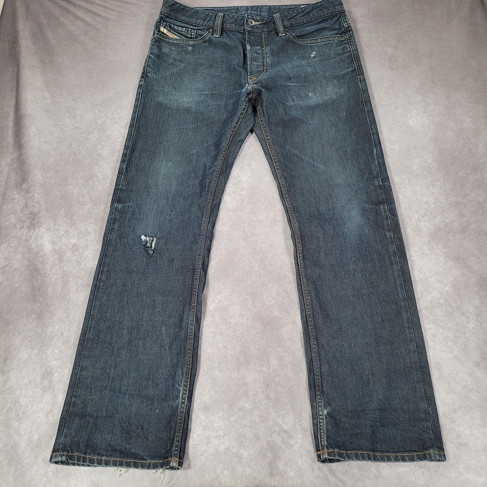 Diesel Viker Jeans Mens 34×30 Blue Straight Distressed Wash 0088Z 33×30 Tag