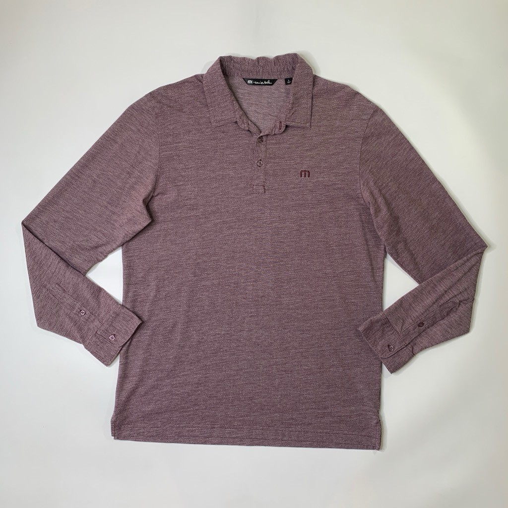 Travis Mathew Polo Shirt Mens L Large Plum Heather Long Sleeve Lightweight Golf