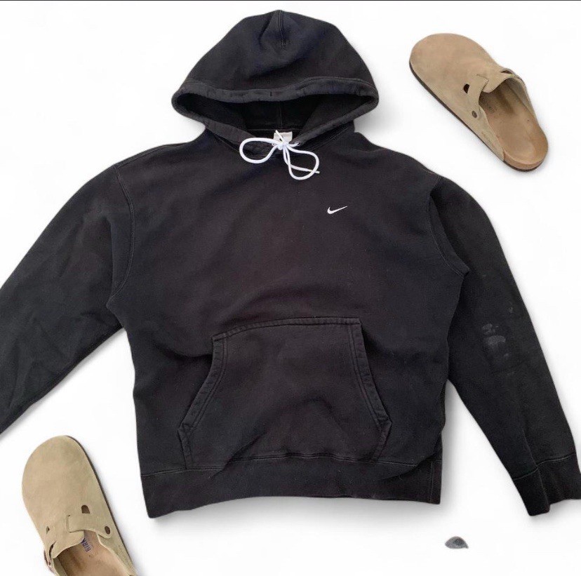 Nike Men’s Black Fleece Pullover Hoodie Logo Pockets Drawstring Size M