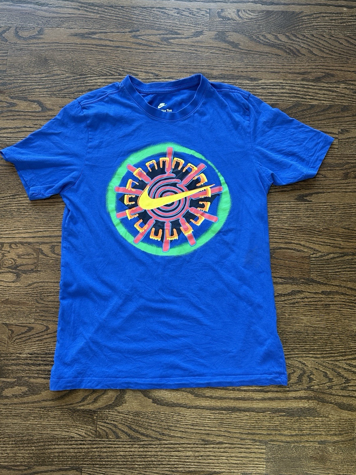 Nike Air blue OC Festival t shirt yellow swoosh tie dye green orange Size Small