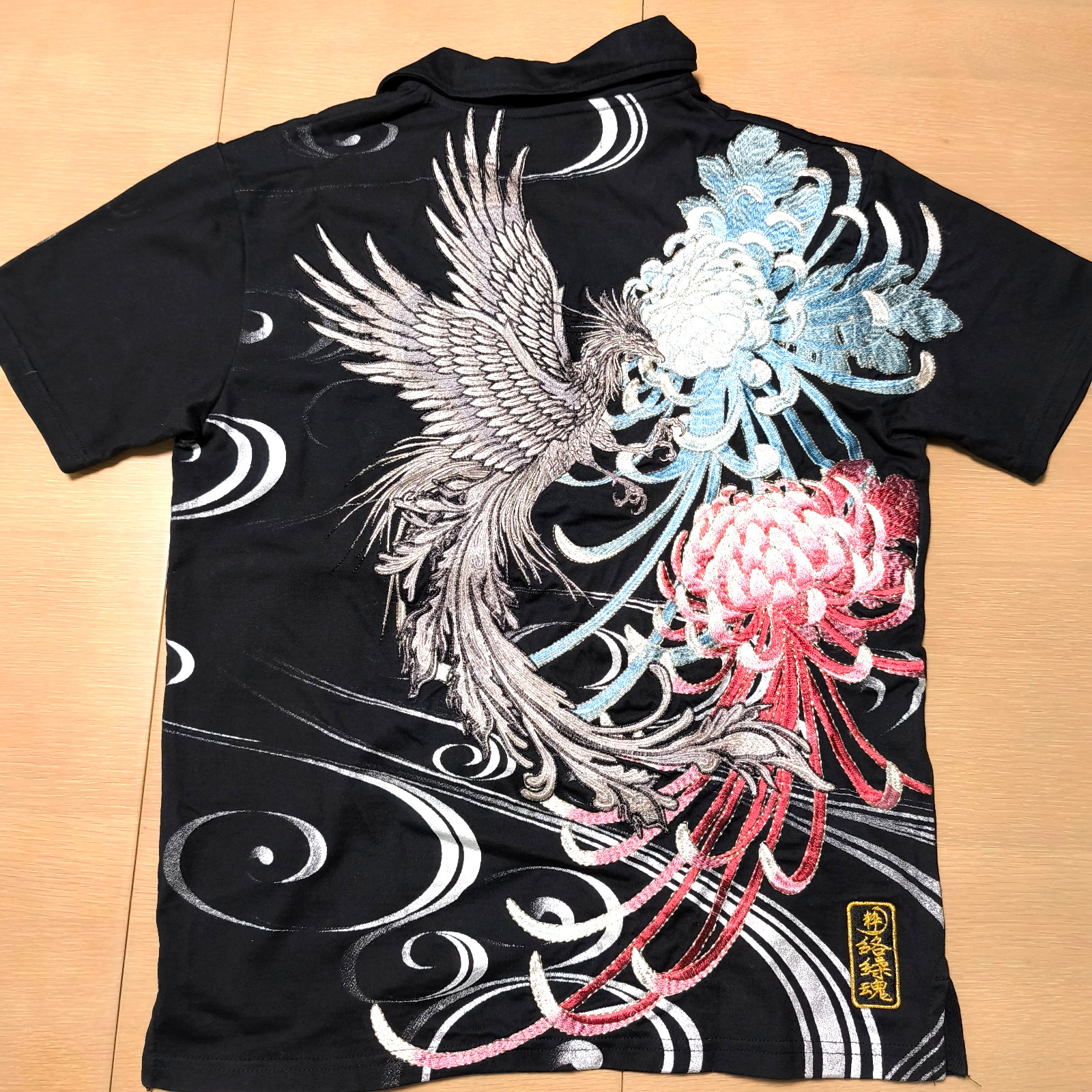Karakuri Tamashii IKI Japanese Phoenix Embroidered Shirt Black Men’s M