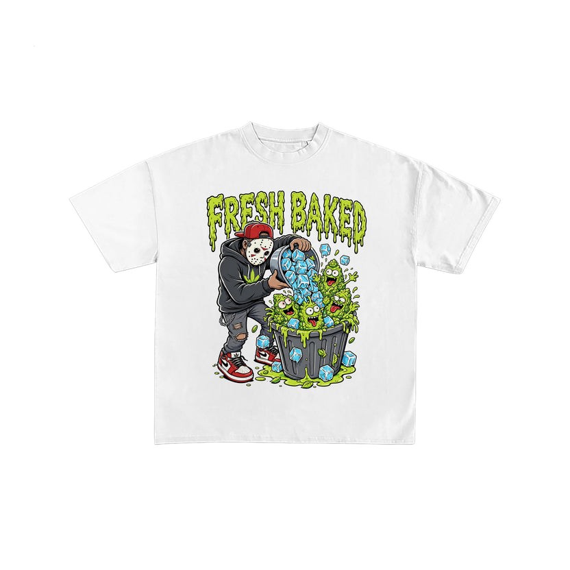 Fresh Baked Horror Mask Weed Graphic White Tee