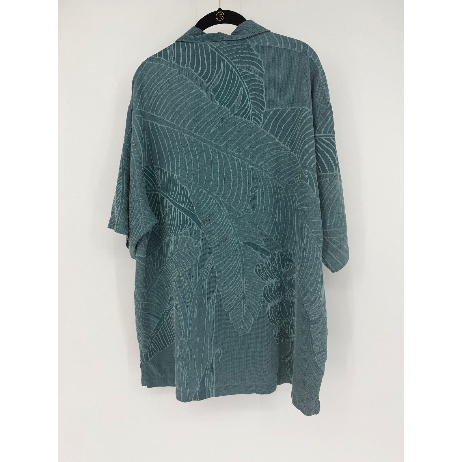 Tommy Bahama Mens Large 100% Silk Teal Poipu Bay Tropical Jacquard Camp Shirt