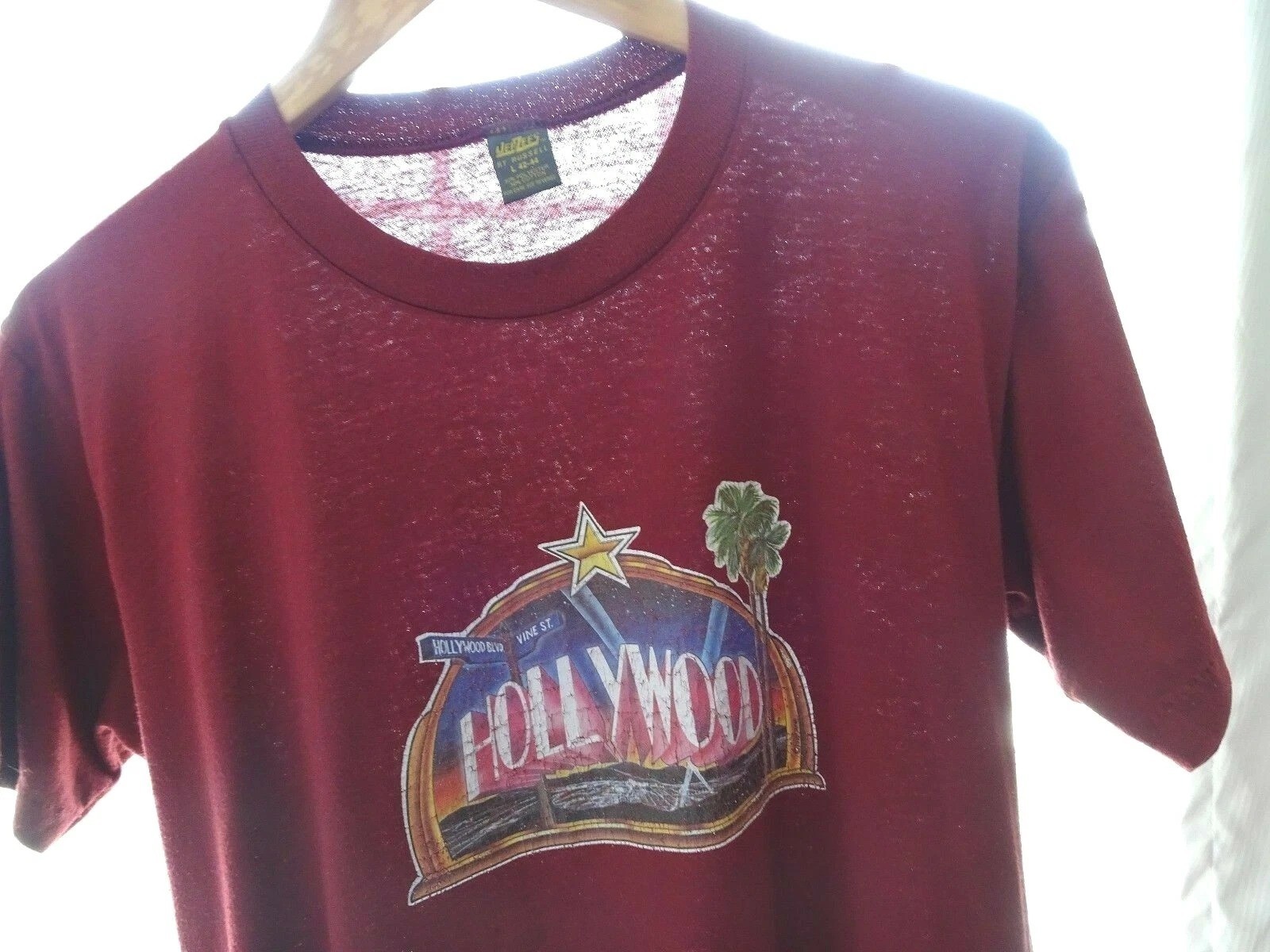 M/L Vtg Mid 90s Hollywood CA Distressed Surf Skate Punk Grunge 50/50 T-Shirt