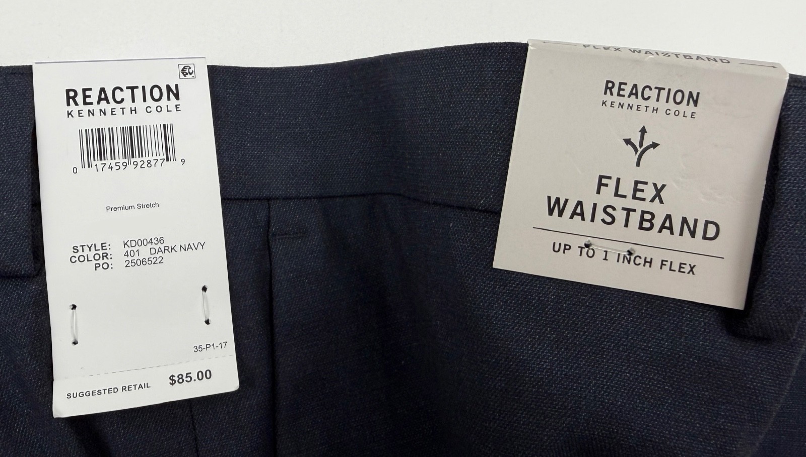 $95 NEW KENNETH COLE REACTION Mens 38×29 Dark Navy Trousers/Dress Pants/Slacks
