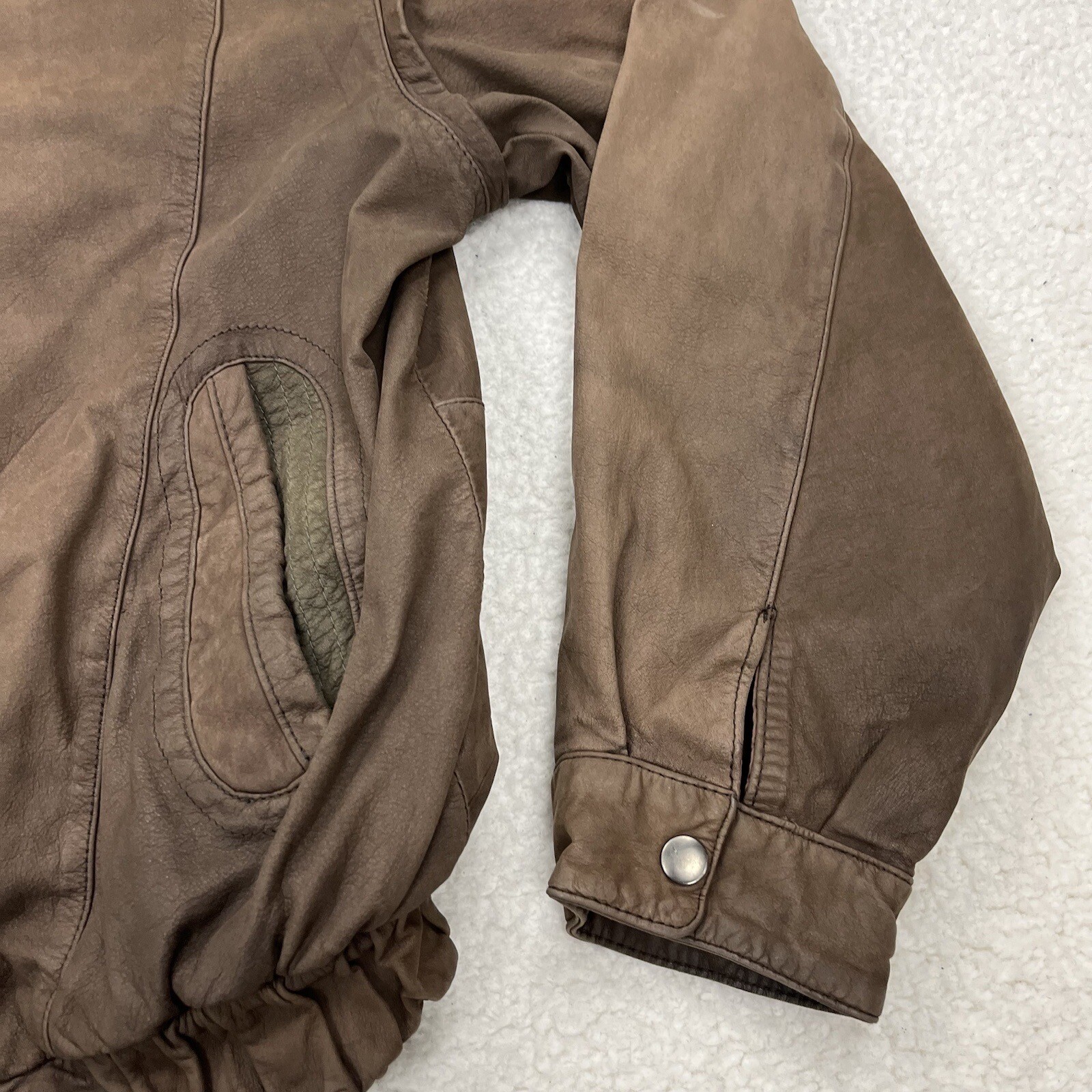 Members Only Leather Bomber Jacket Mens 44 Brown Full Zip Paisley Lining