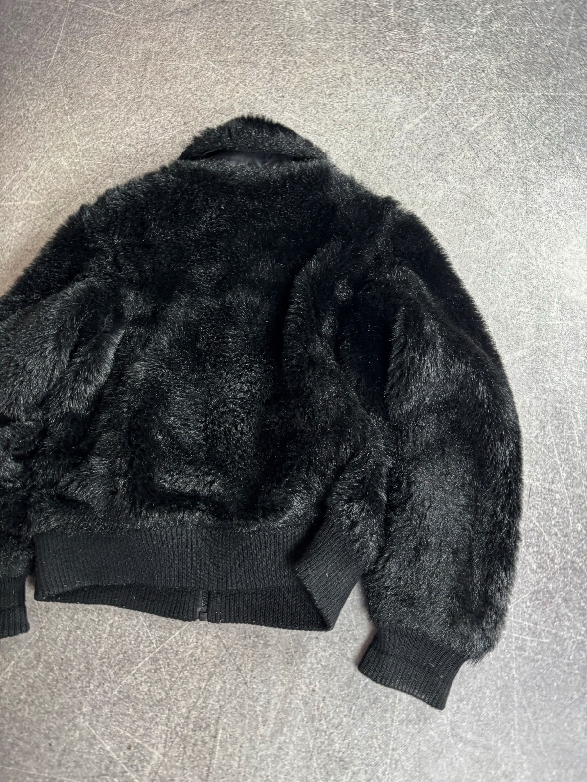 2000s Vintage Black Faux Fur Bomber Jacket Cropped Glam Y2K Luxury Winter Style