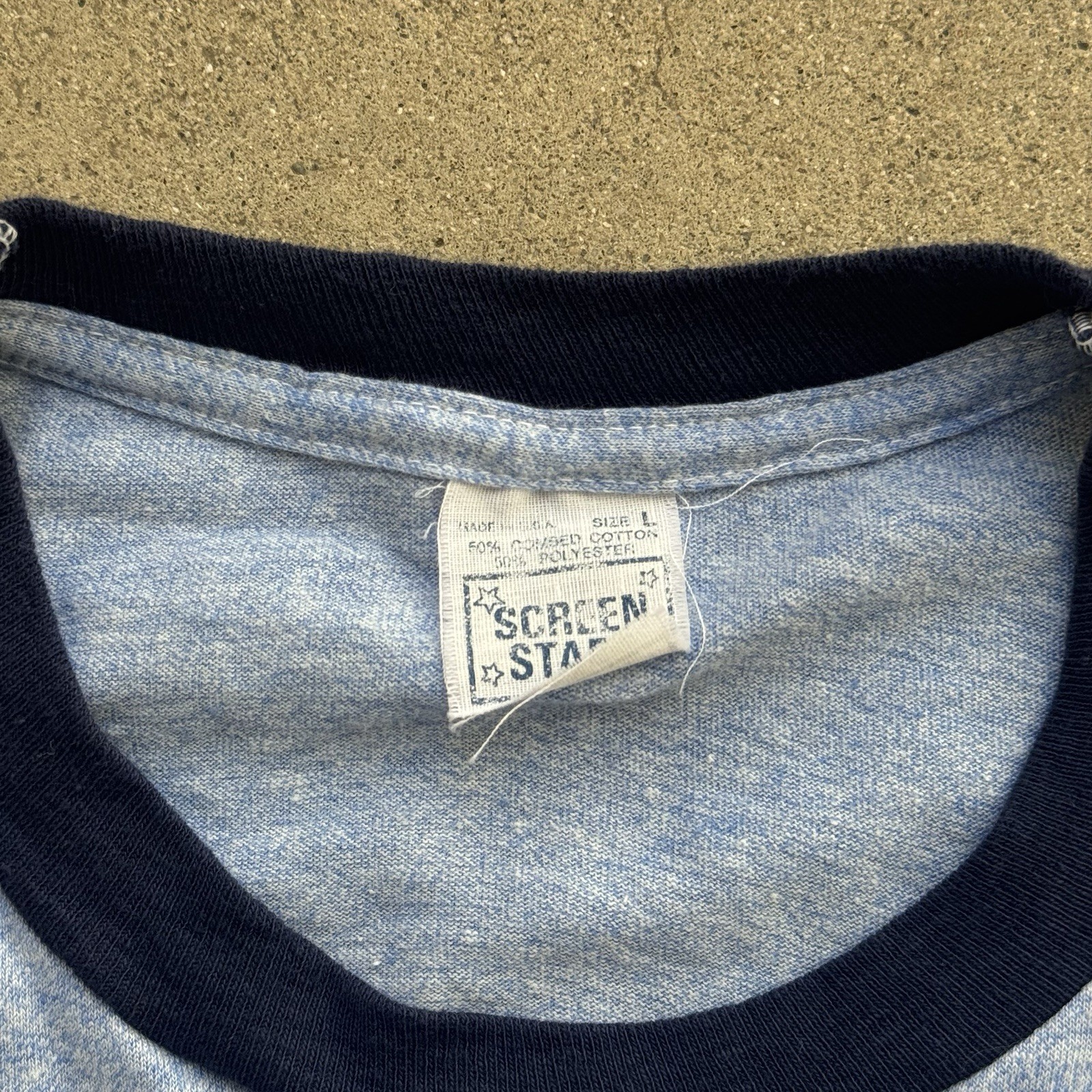 Single stitched made in USA blue ringer tee