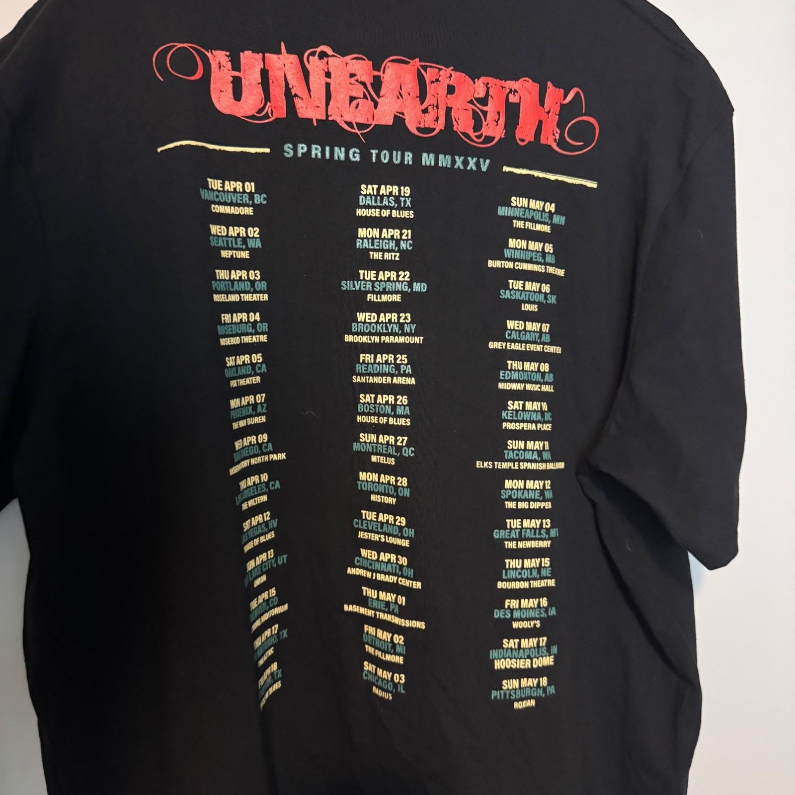 Unearth Band Tee Shirt Mens 2XL Black 2025 Spring Tour Graphic Boston Metal