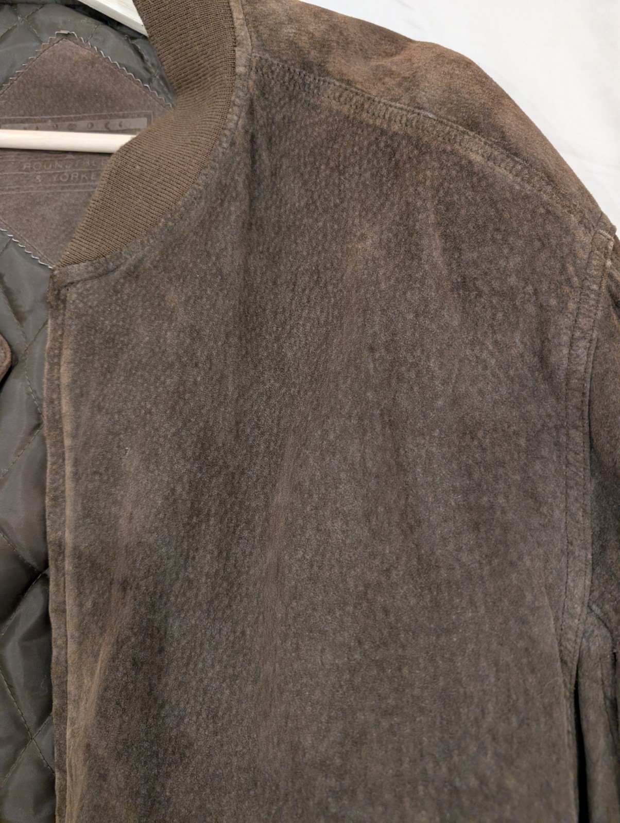 VTG 90s Roundtree & Yorke Brown Suede Bomber Jacket XL Quilted Liner