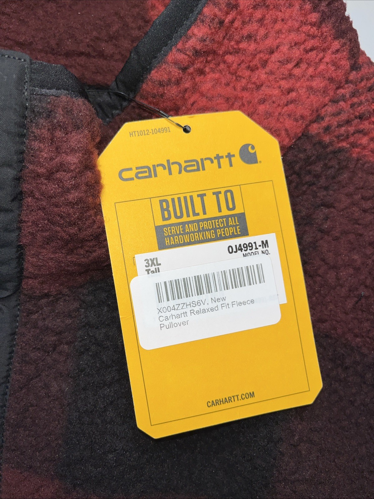 Carhartt Mens Relaxed Fit Fleece Pullover OJ4991-M 3XL Tall Red/Black Brand New