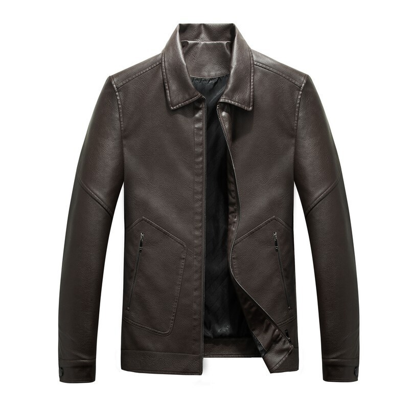 Mens PU Leather Biker Jacket Windproof Waterproof Zip Pockets