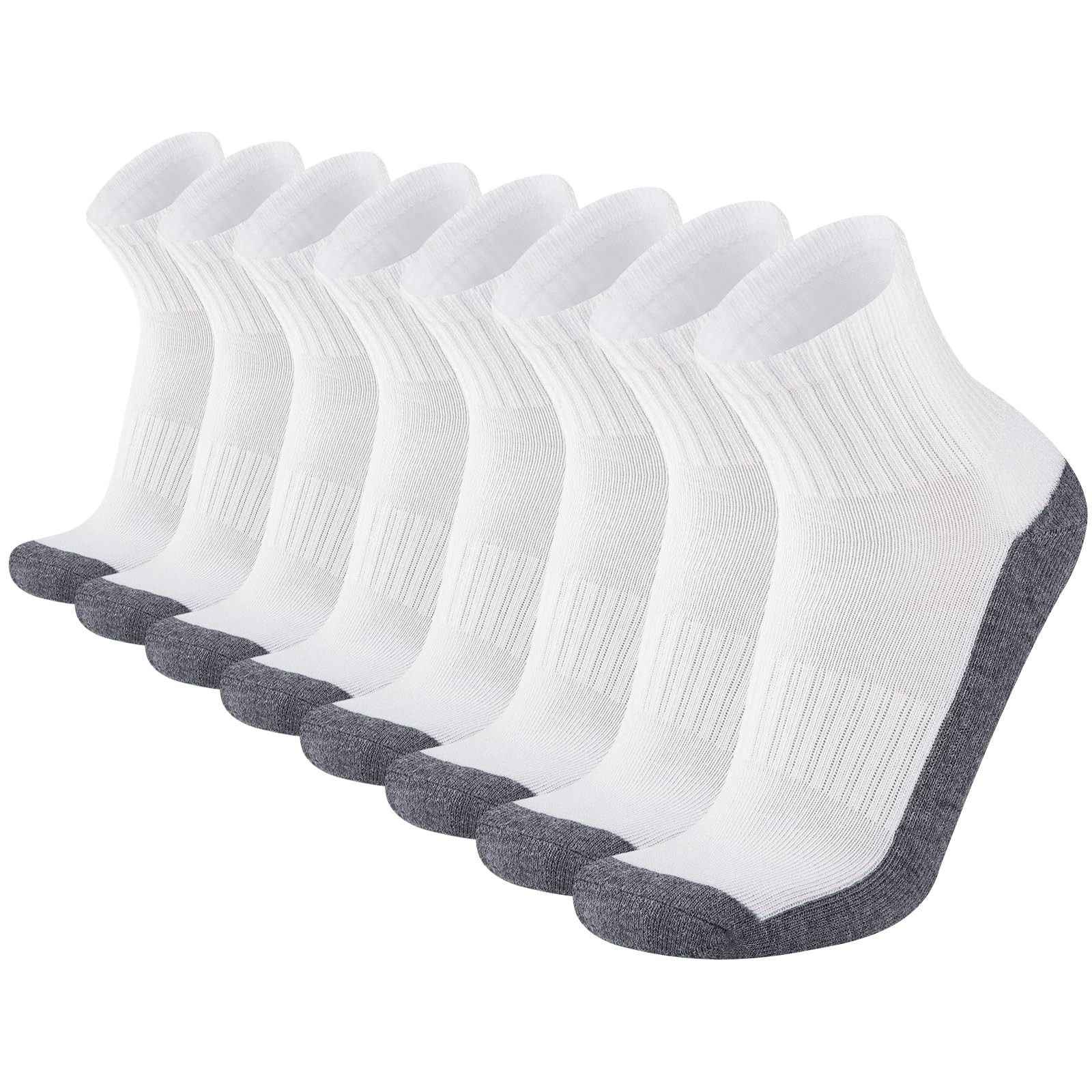Heatuff Mens Cushioned Ankle Socks, Comfort Athletic One Size, 8 Pairs White