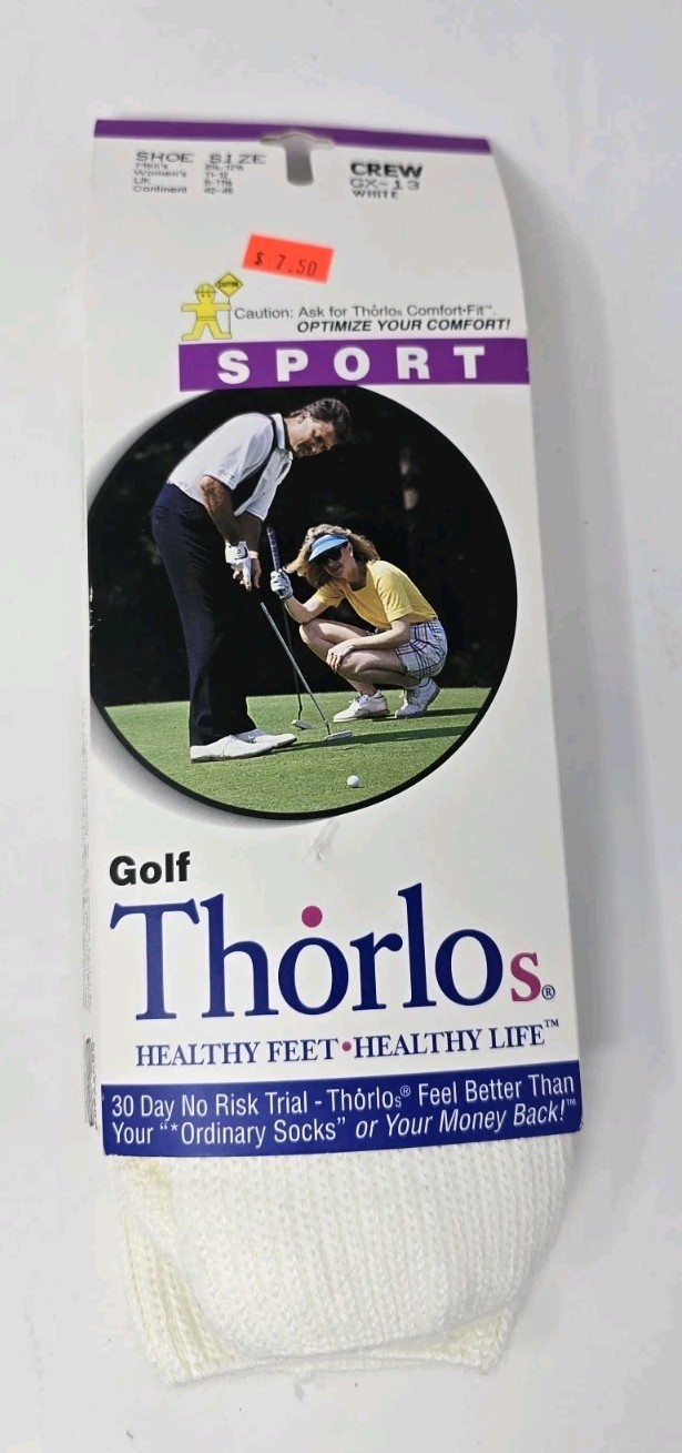 VTG Thorlos Golf White Crew GX-13 USA Men 8.5-12.5 Women 11-12 NOS