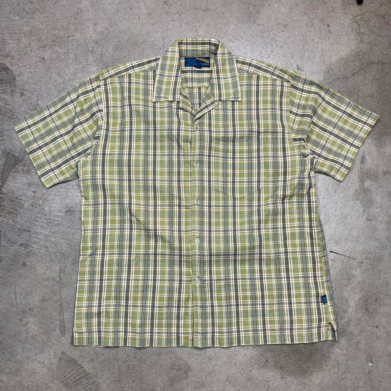 Vintage Y2K camp collar short sleeve button shirt green plaid mens XL loop