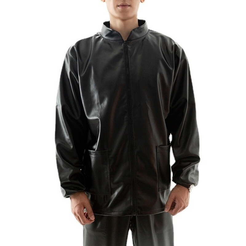 Mens Faux Leather Jacket Trousers Biker Stretch Waterproof Windproof Black