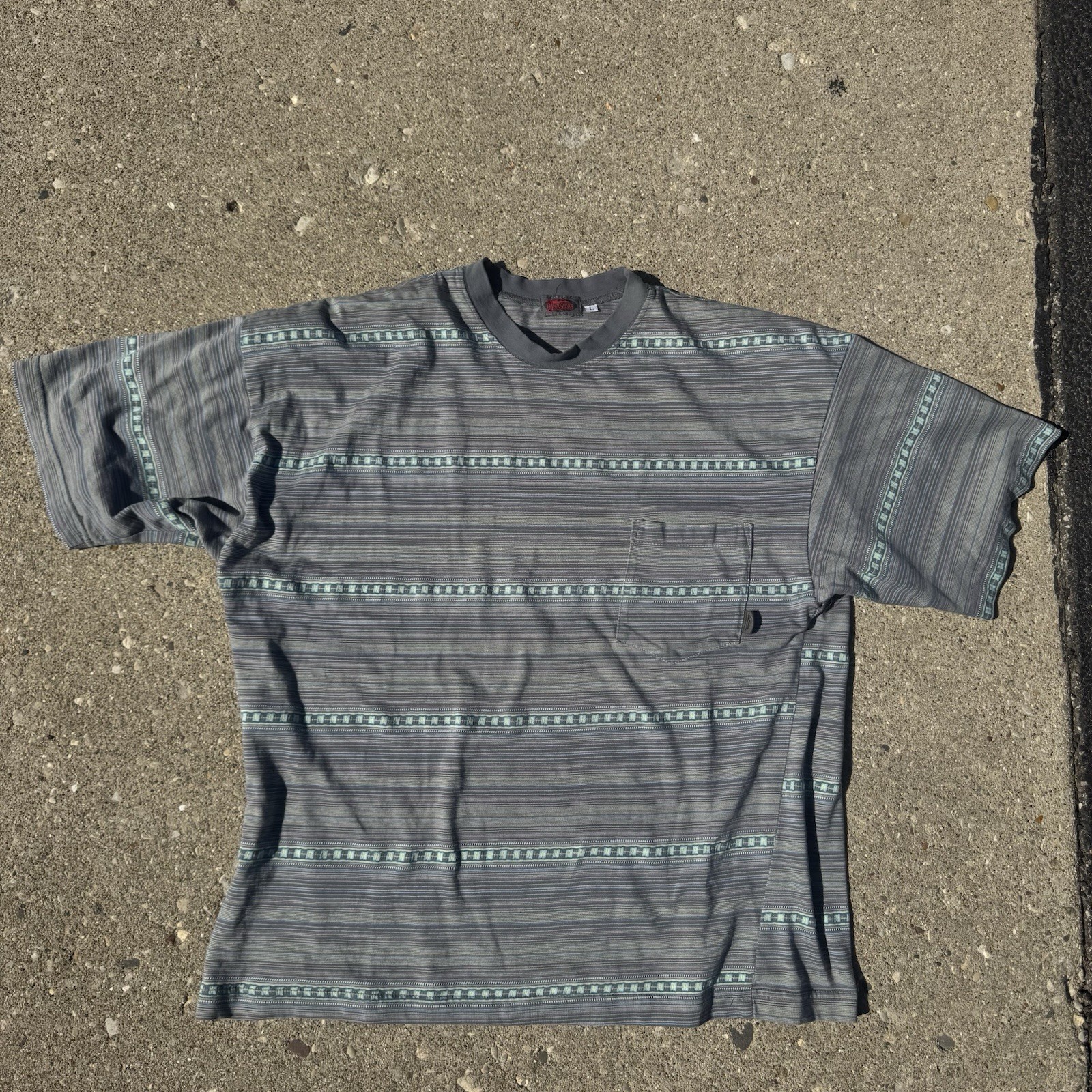 Vintage 80s 90s Quiksilver Tribal Striped Mens Pocket T-shirt Large Made in USA
