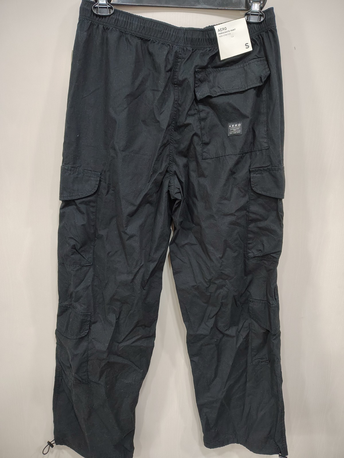 AERO Men’s Black Parachute Cargo Pants Size S Elastic Waist Drawstring