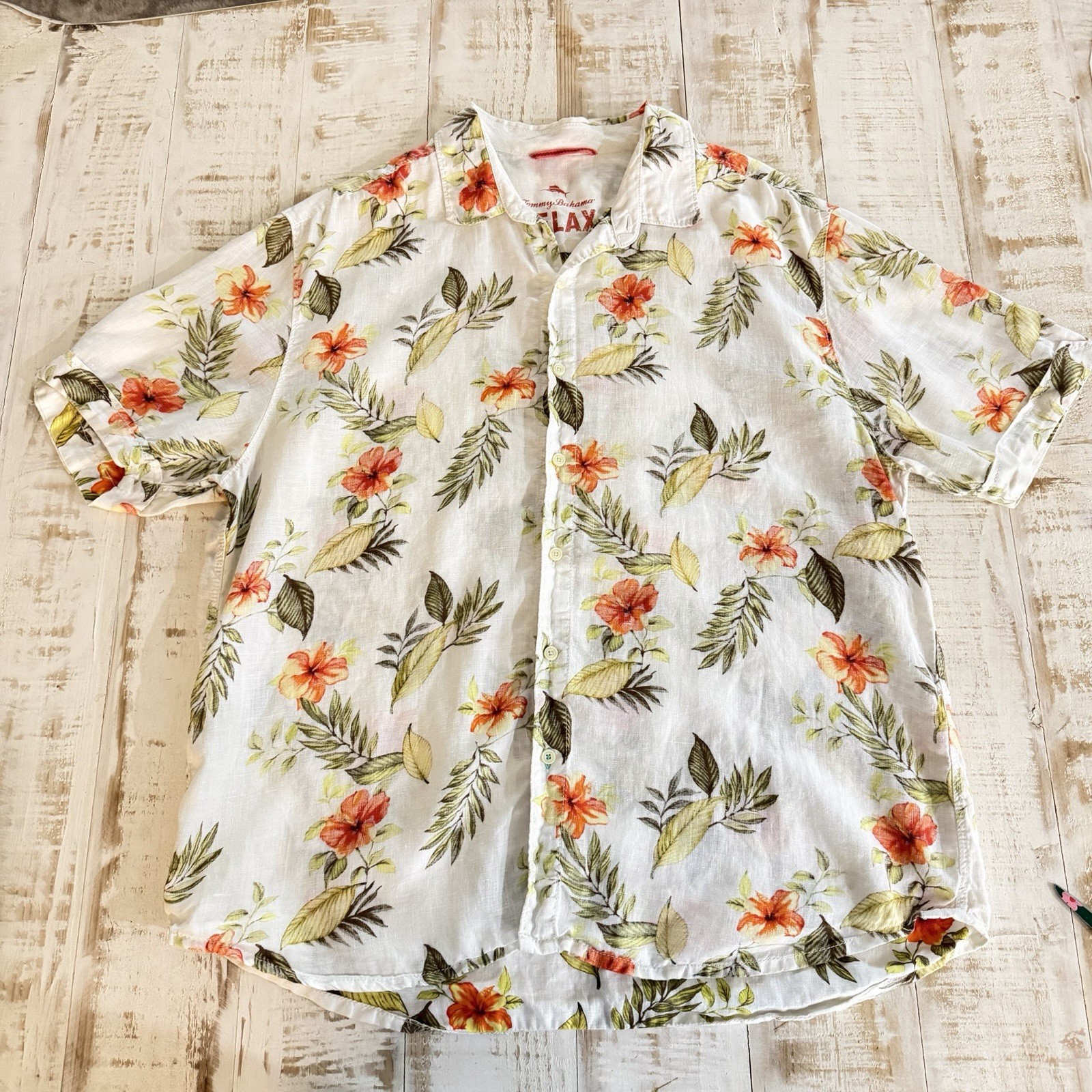 Tommy Bahama Relax Men’s XL Linen Floral Short Sleeve Button-Up Camp Shirt