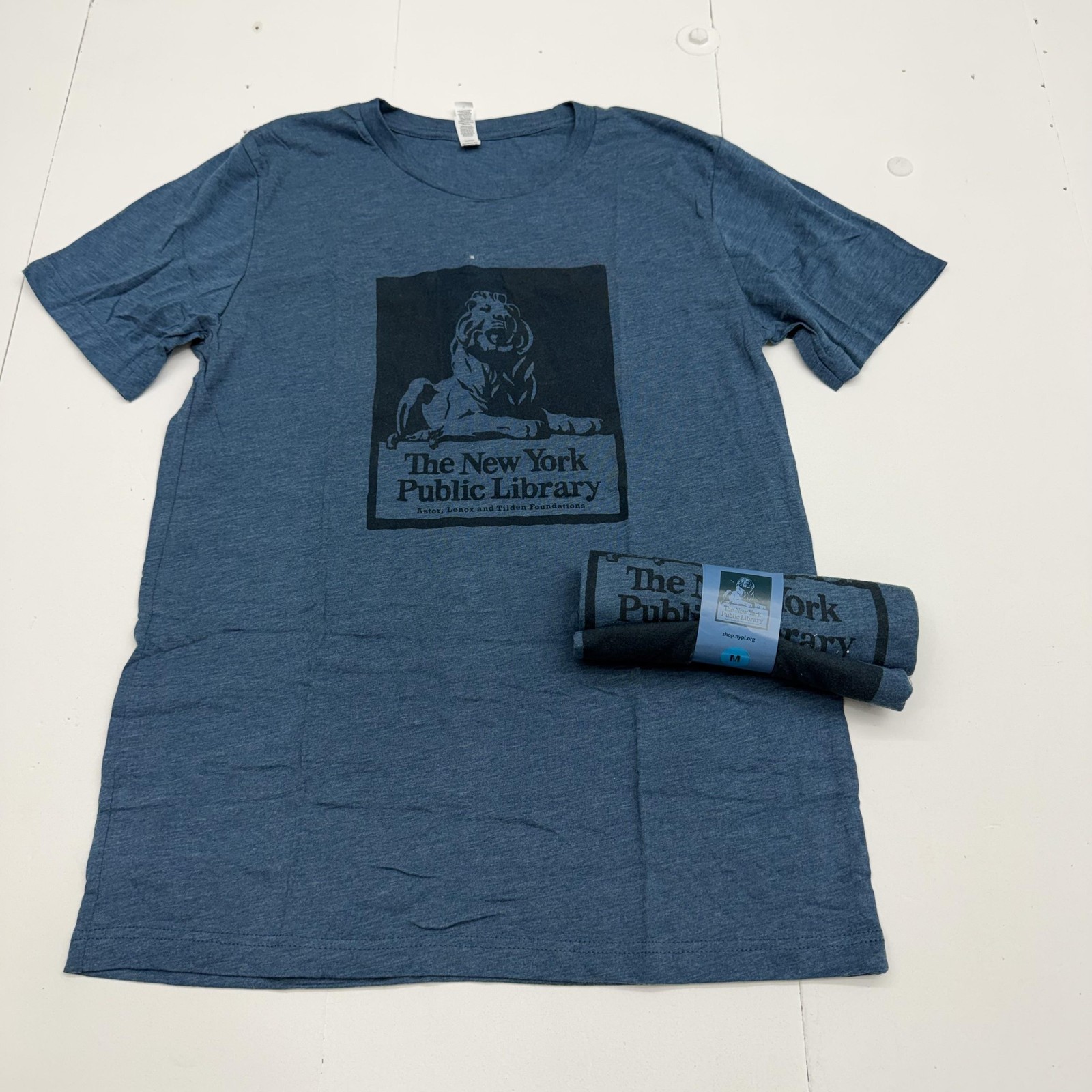 Bella + Canvas Shirt Men Medium Blue New York Public Library Lion Graphic 2 Pack