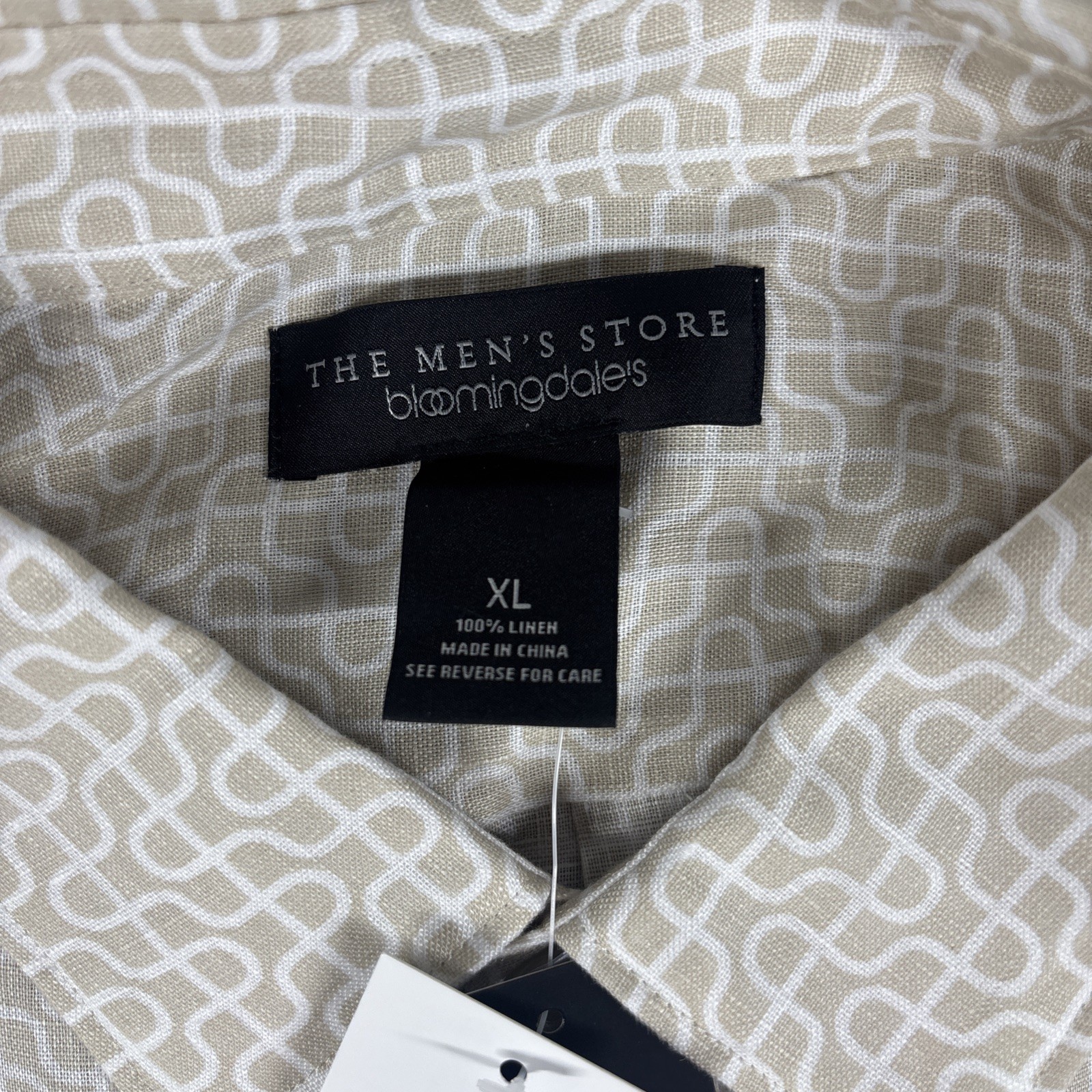 The Men’s Store at Bloomingdales Geometric Pattern Linen Shirt Beige Size XL NWT