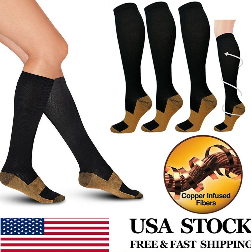 3 Pairs Copper Compression Socks 20-30mmHg Graduated Support Mens Women S-XXL