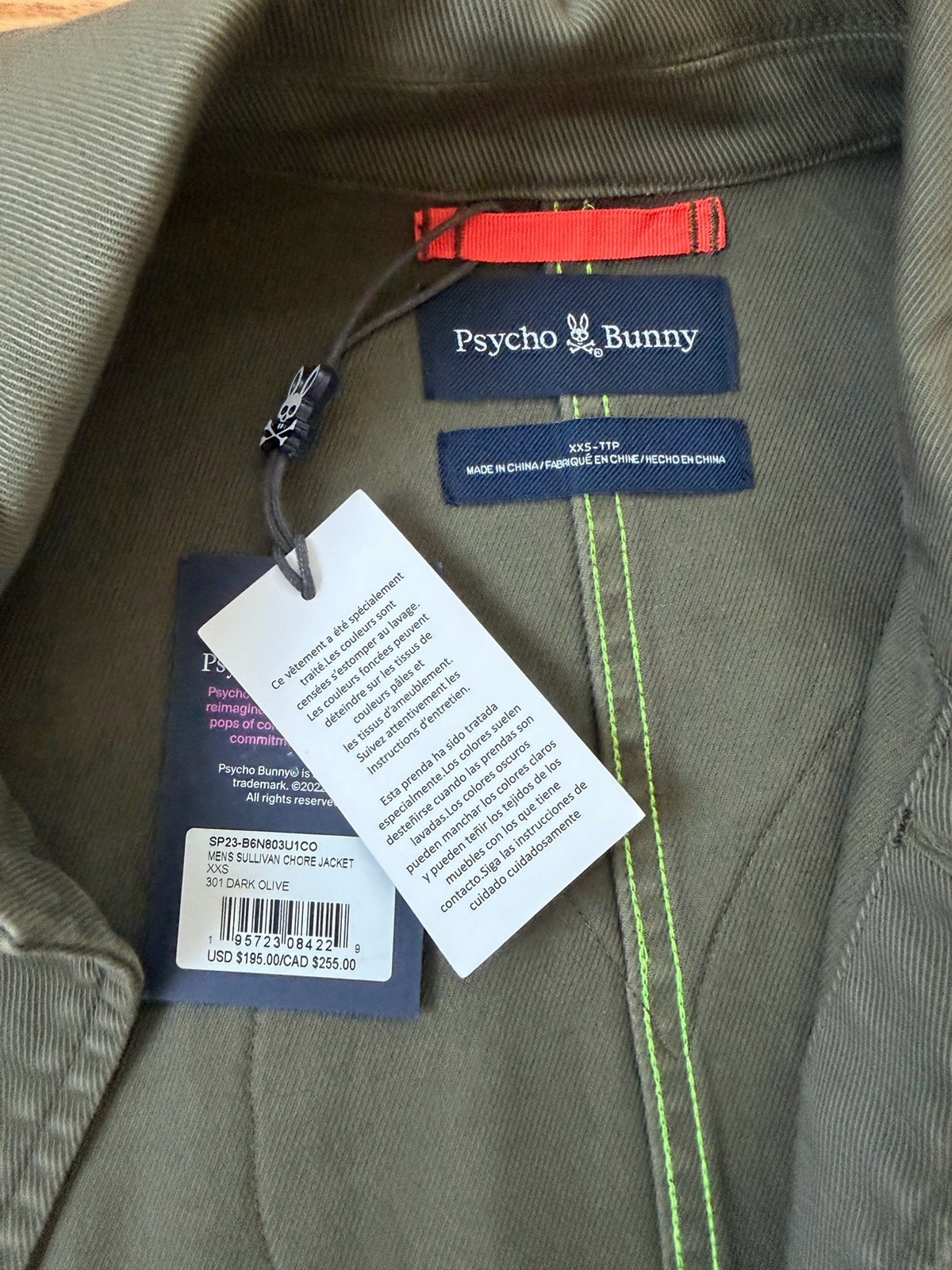 Psycho Bunny MENS SULLIVAN CHORE JACKET – B6N803U1CO Size XXS