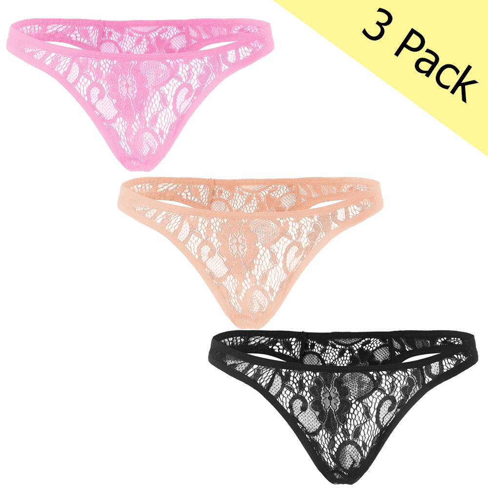3pcs Men’s Sexy Lace Gay Lingerie Low Rise Breathable Bikini Briefs Male Panties