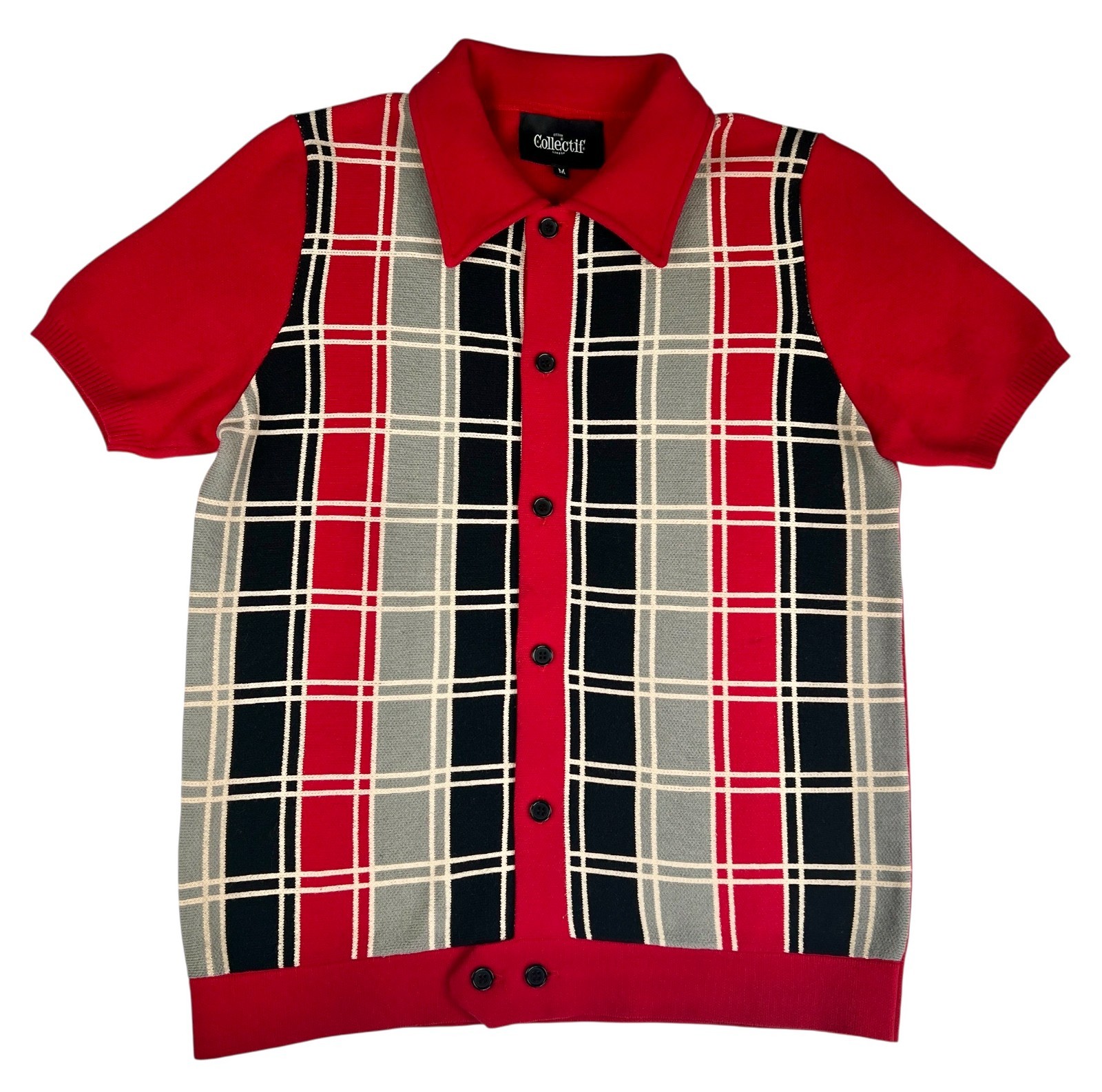 Collectif LUCA CHECK 50s Short Sleeve Kurzarm Button-Up Men’s Cardigan Sz M $87