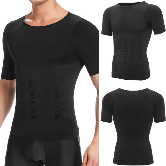 Mens SecondSkin Compression Shirt Body Shaper Slimming Cooling Fitness Tops Vest
