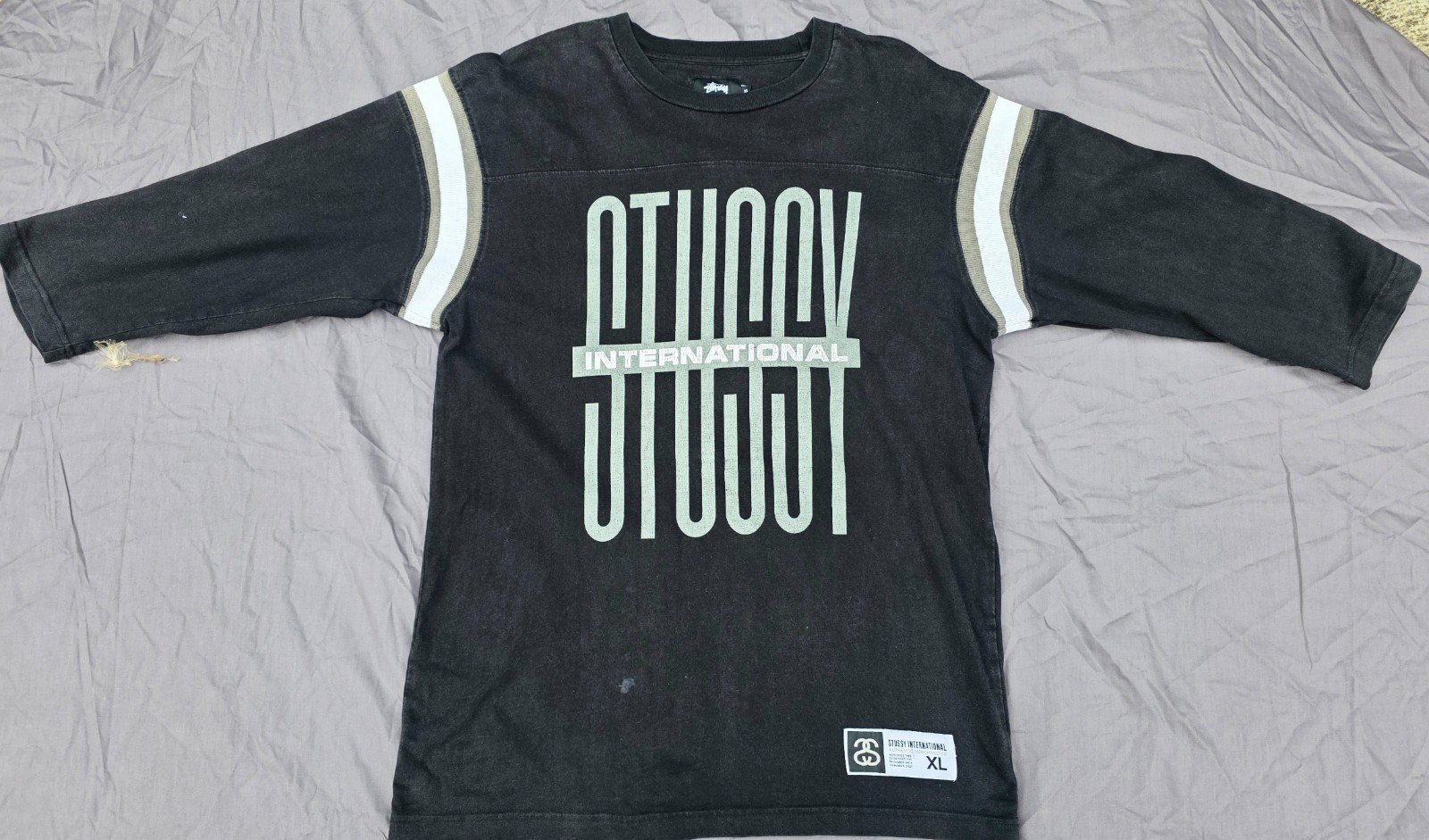 Stussy Japan Import 3/4 Raglan Football Tee XL Black Vintage Streetwear