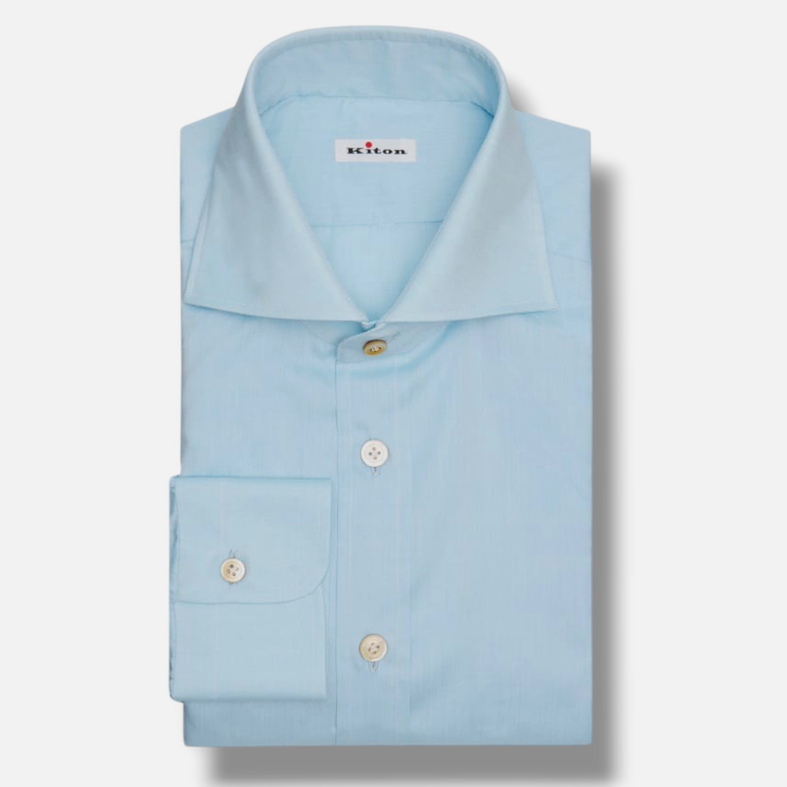 Kiton Men’s Blue Cotton Voile Spread Collar Dress Shirt Size 42