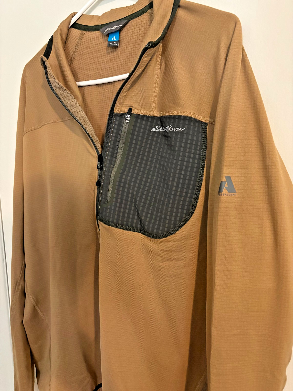 Eddie Bauer Mens XLarge yellow High Route Grid Fleece 1/2 Zip FreeHeat jacket