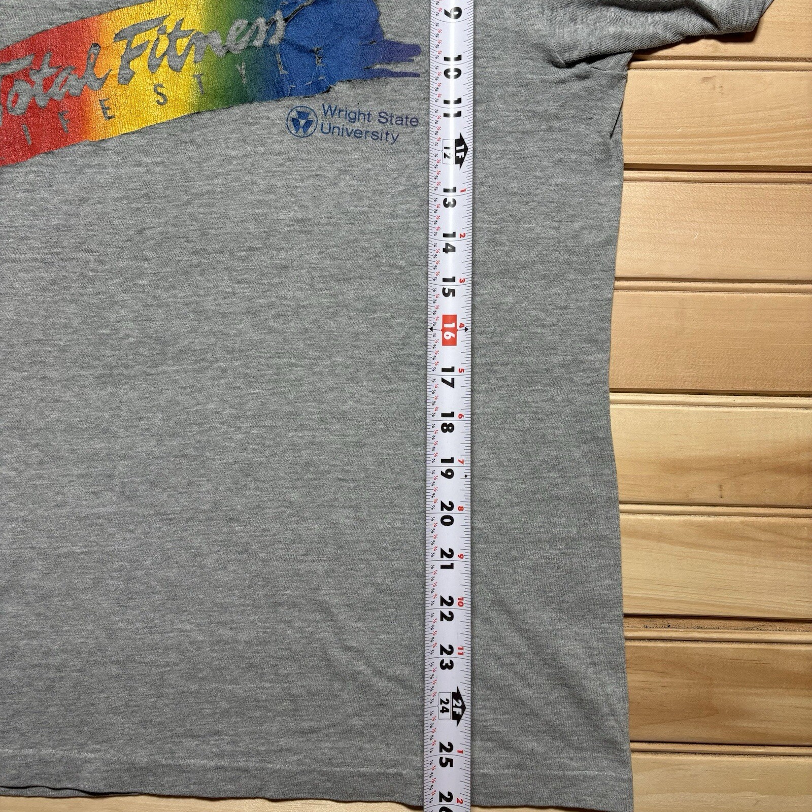 Vintage 80s Wright State University Total Fitness Rainbow Paper Thin Shirt – L