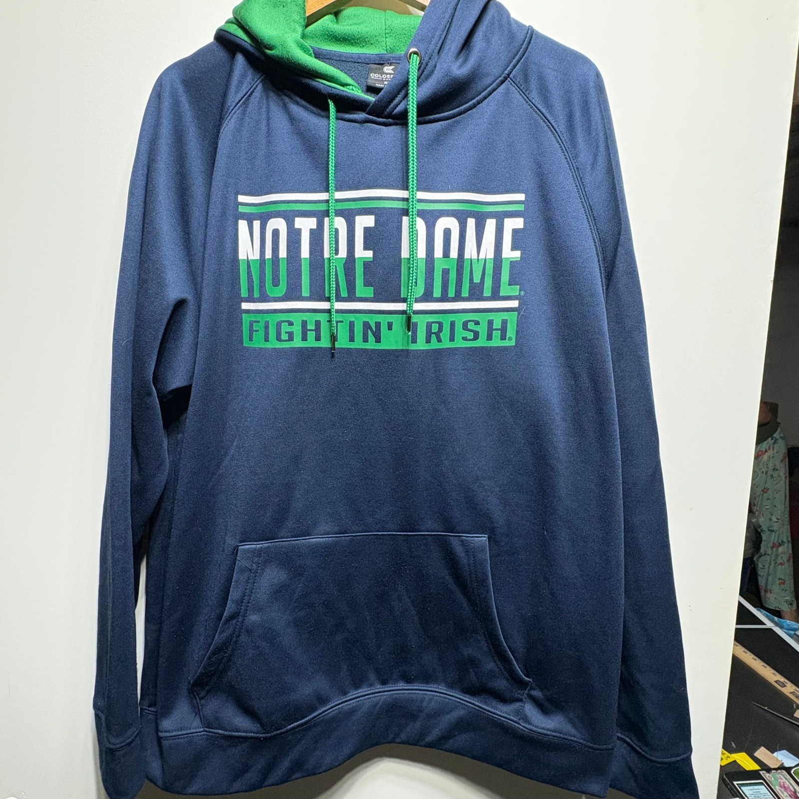 Colosseum Notre Dame Fighting Irish Hoodie Mens XL Navy Blue Green Polyester