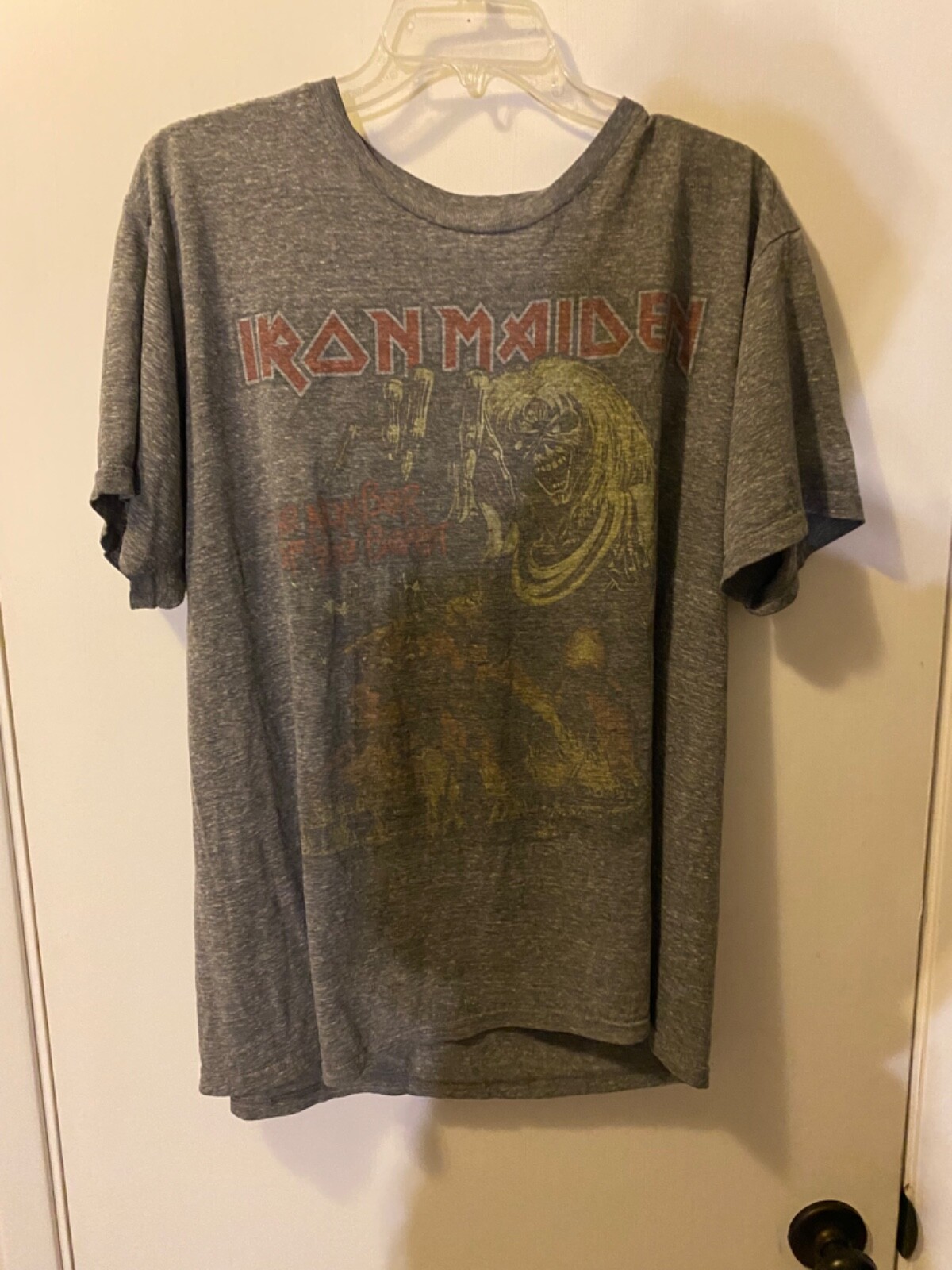 Adult “Iron Maiden” gray T-shirt. Size not indicated. P2P 20″. P.O.