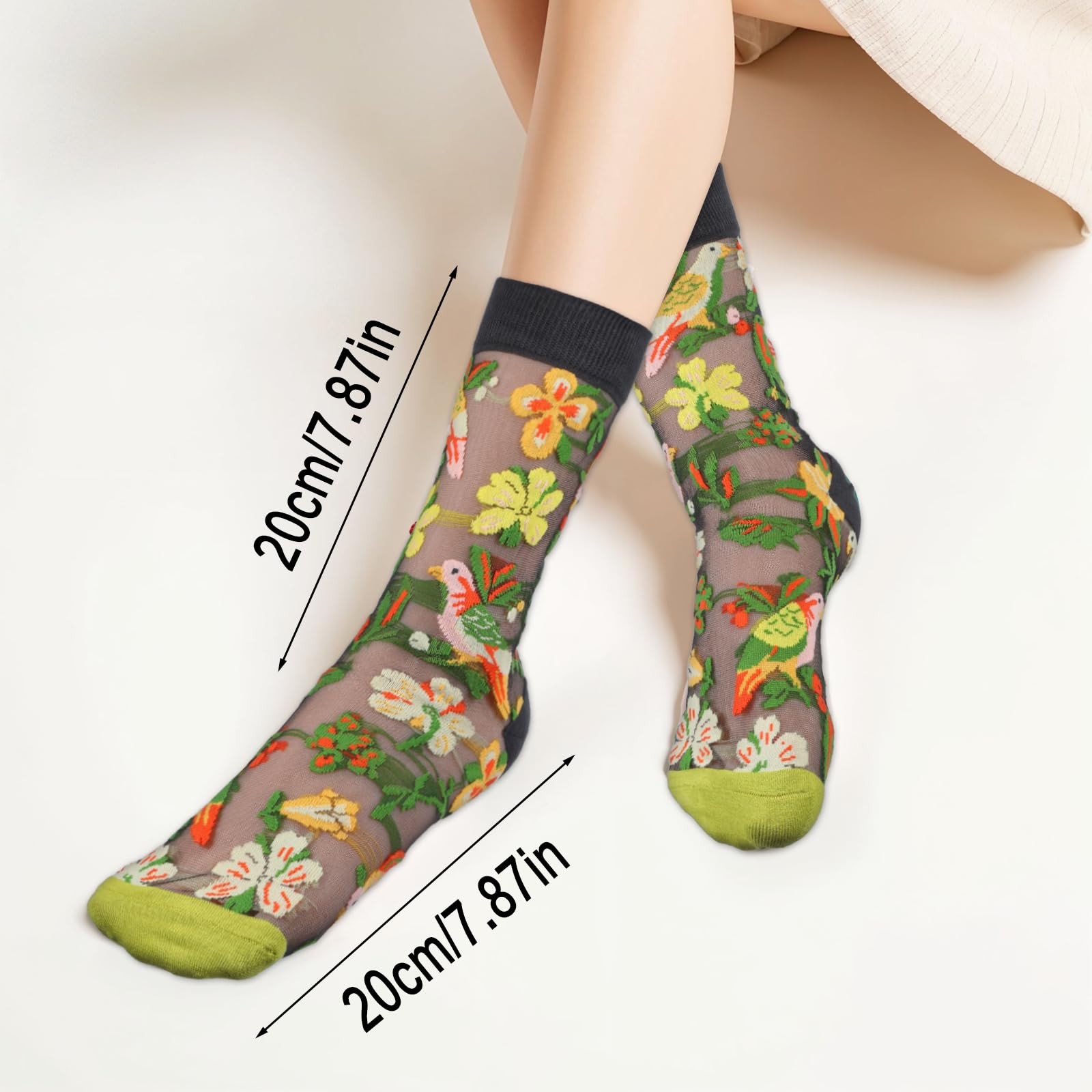 5 Pairs Floral Sheer Socks Women Ankle, Transparent Fancy Floral Summer Sheer