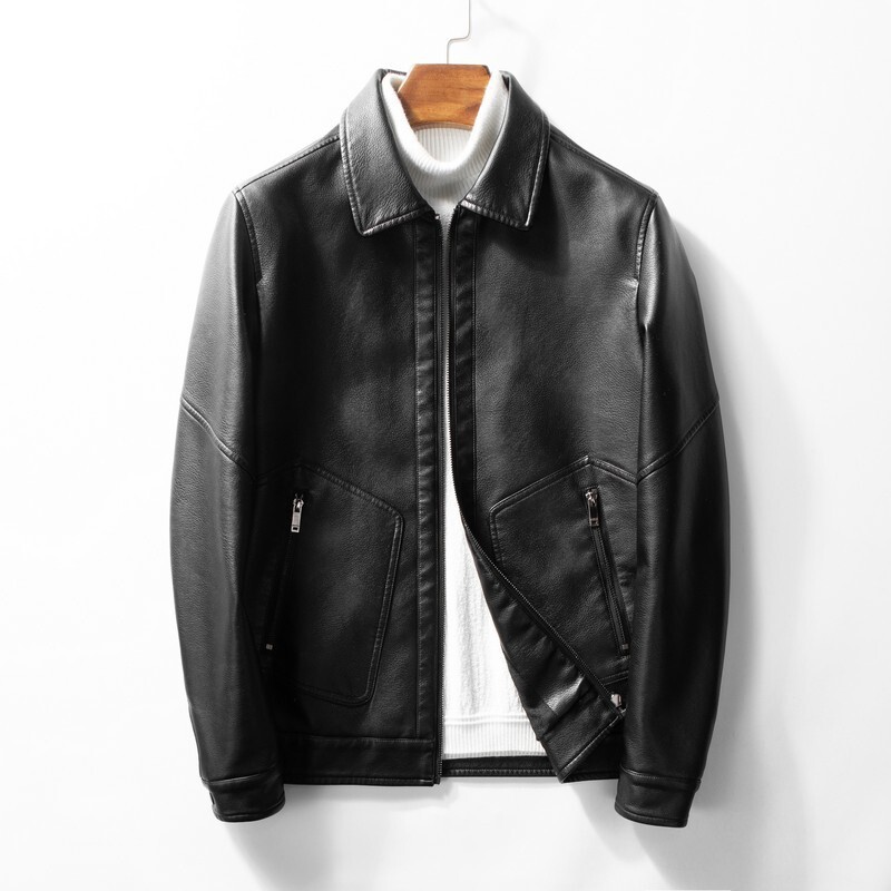 Mens PU Leather Biker Jacket Windproof Waterproof Zip Pockets
